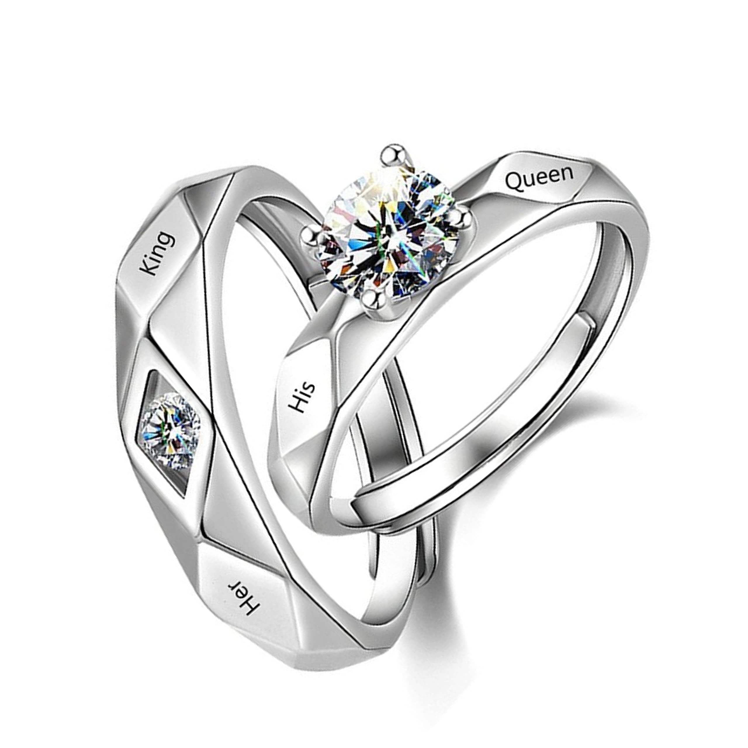 Fashion Frill Valentine Gift Couple Ring Stainless Steel King Queen Silver & Gold Ring For Men Women His Her GF/BF (Silver 1) (B0B5WXKYW3) Amazon Price History, Amazon Price Tracker
