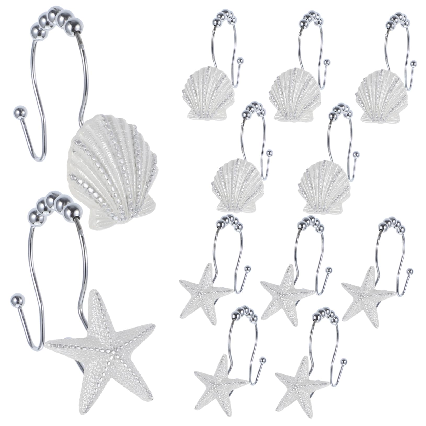 12pièces Crochets De Rideau De Douche Avec Motifs Hippocampes Coquillages Thème De Océan Lot Pour Salle De Bain