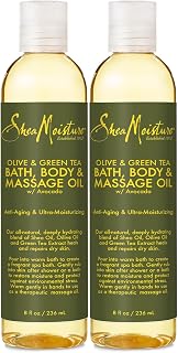 SheaMoisture Olive & Green Tea Bath Body Massage Oil 2-Pack: Avocado Anti-Aging Moisturizer for Dry Skin, 8oz Each