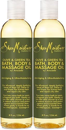 SheaMoisture Aceite de oliva y té verde para baño, cuerpo y masaje, paquete de 2  Aceite de aguacate, antienvejecimiento y ultrahidratante para piel