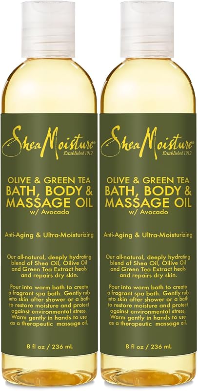 Óleo de banho, corpo e massagem SheaMoisture Olive & Green Tea – Pacote com 2, 237 mL cada