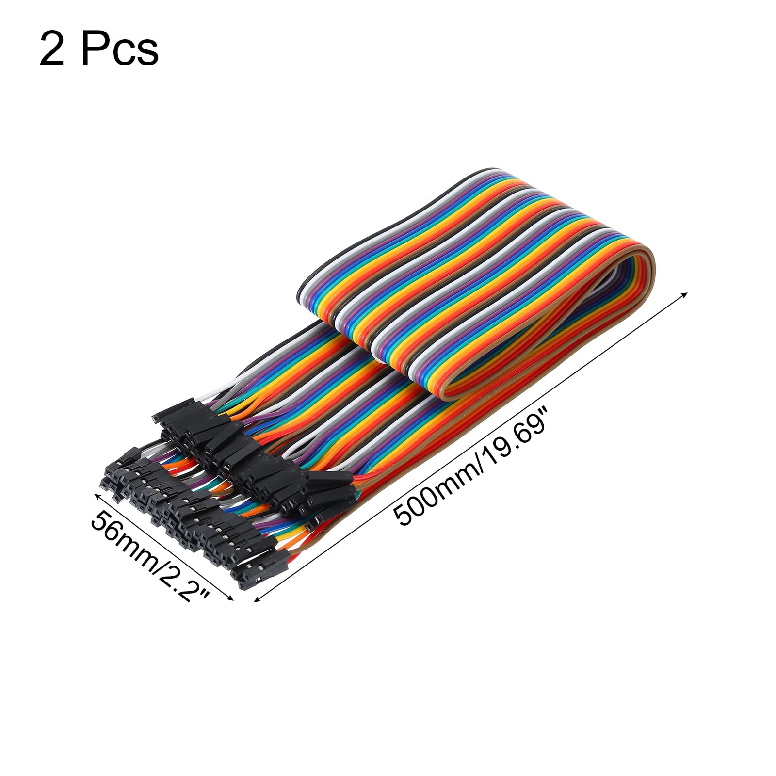 QUARKZMAN Femmina a Femmina Cavo a Nastro da 40 Pin per Breadboard 2.54mm Passo Cavi a Nastro Elettronici da 50cm per Progetti Elettronici Breadboard Confezione da 2