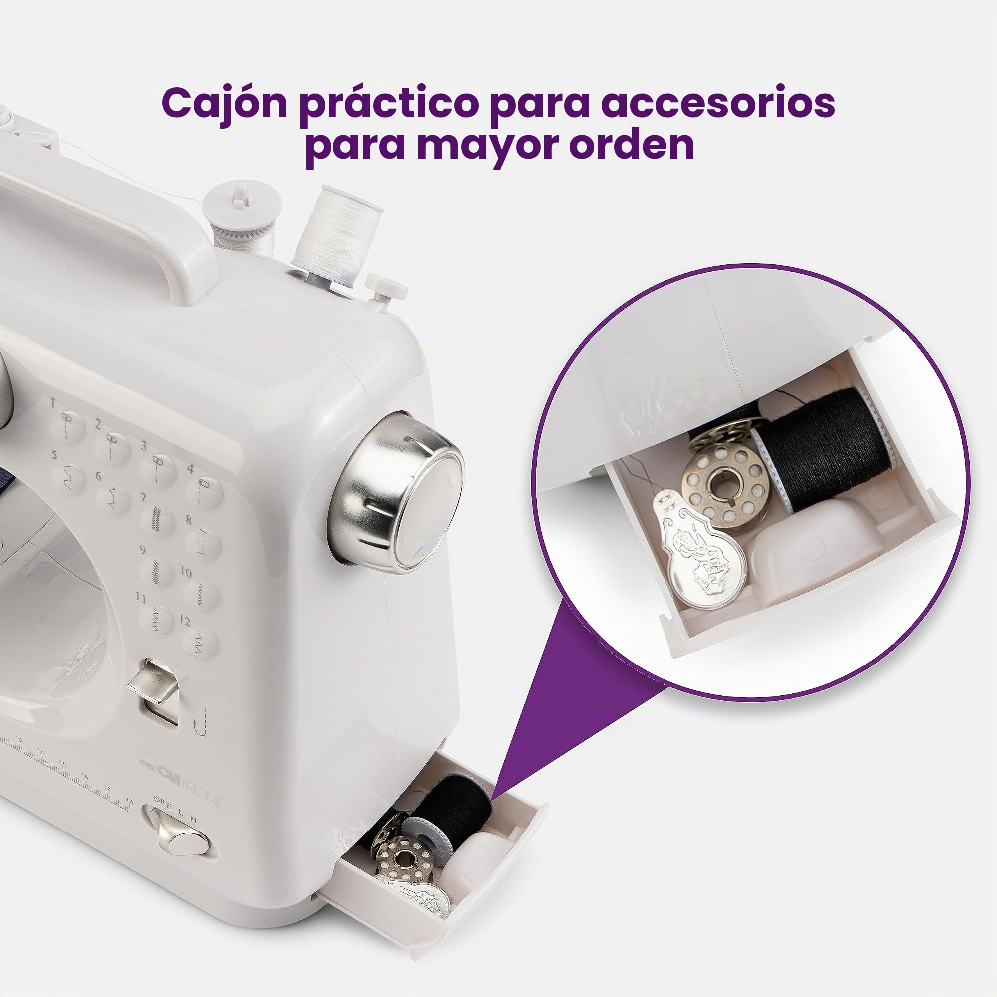 Clatronic Máquina de coser NM 3795 NM 3795 NM NM 3795 NM NM 3795 con 12 patrones de puntada, máquina de coser con función de costura delantera y trasera y 2 velocidades, funciona con baterías o red
