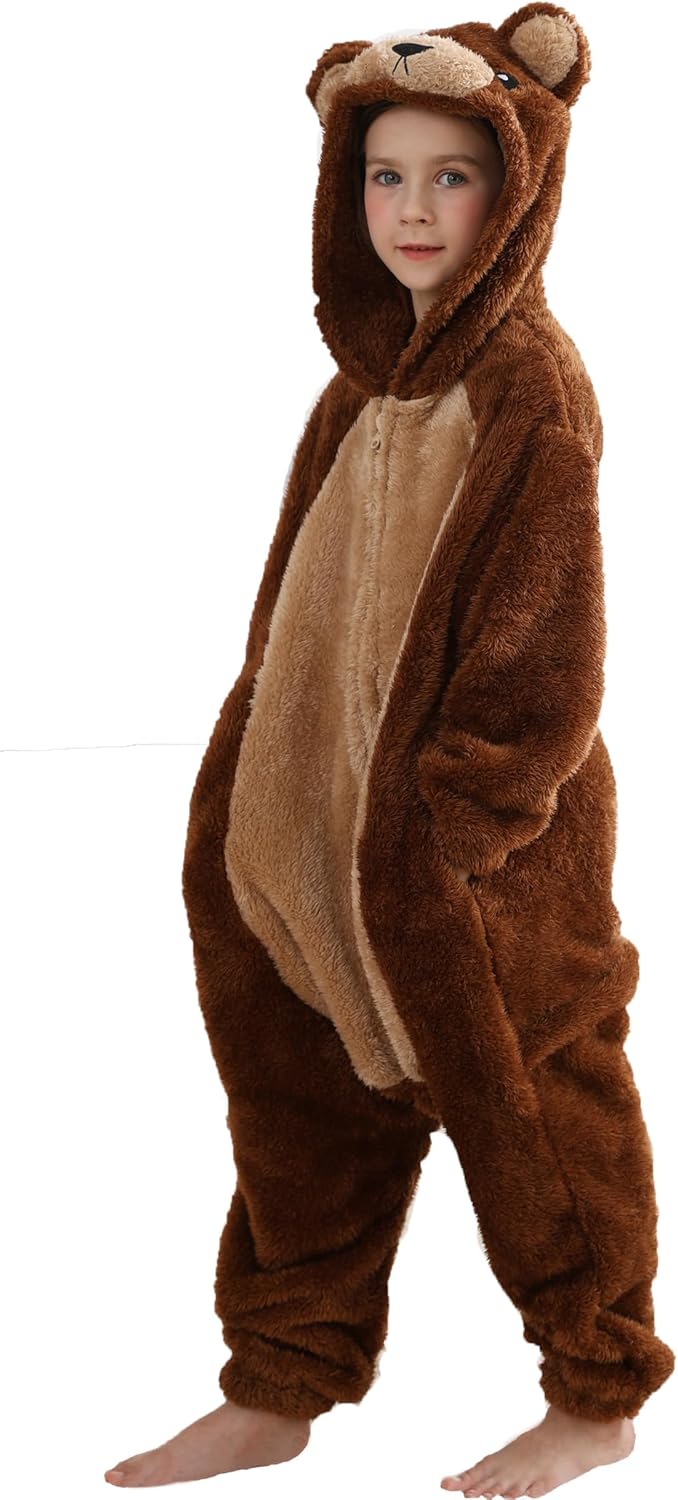 DarkCom Kids Animal Onesie,Women and Mens Cosplay Brown Bear Onesie Halloween Costume Christmas Pajamas Sleepwear - Image 2