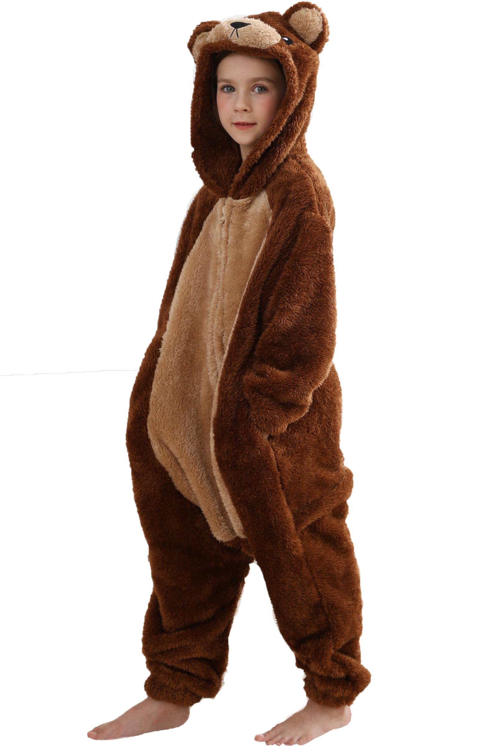 DarkCom Animal Onesie for Kids,Flannel Cosplay Brown Bear Halloween Costume Parent-Child Sleepwear for Girls Boys 4-5 T - Image 2