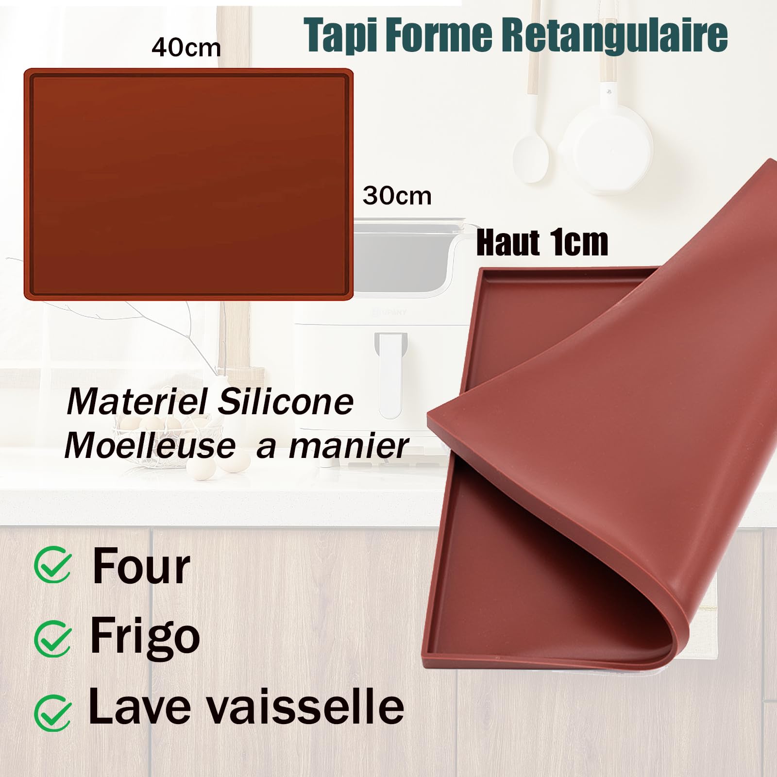 Silicone Plaque Génoises 30x40x1cm Tapis Roulade Cuisson Flexible Marron