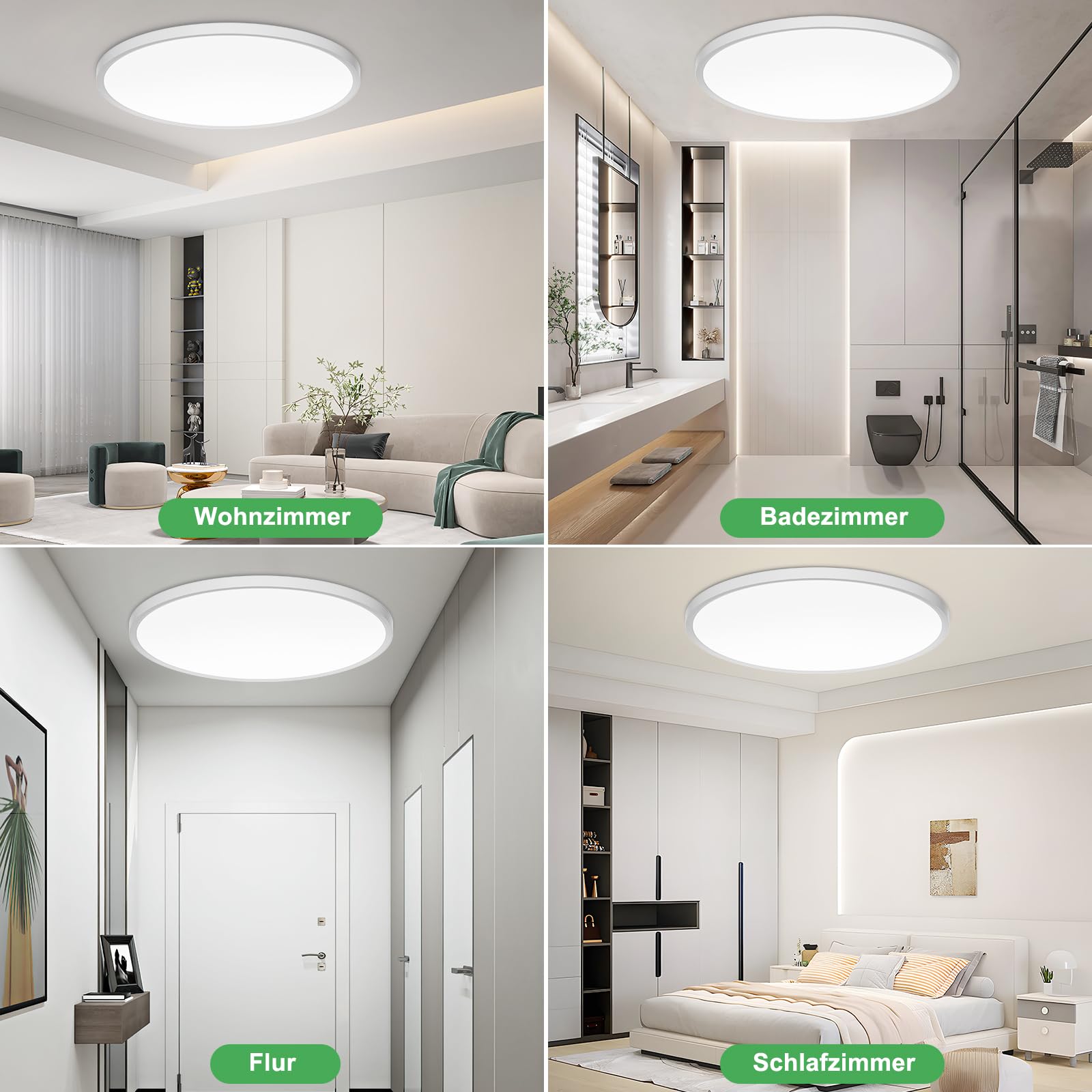 Deckenlampe LED Deckenleuchte Flach Rund, Ø50CM Deckenlampe LED 48W 4800LM 4000K Neutralweiß IP44 Wasserdicht Badezimmer Lampe, Badlampe Decke für Bad Küche Flur Schlafzimmer Keller