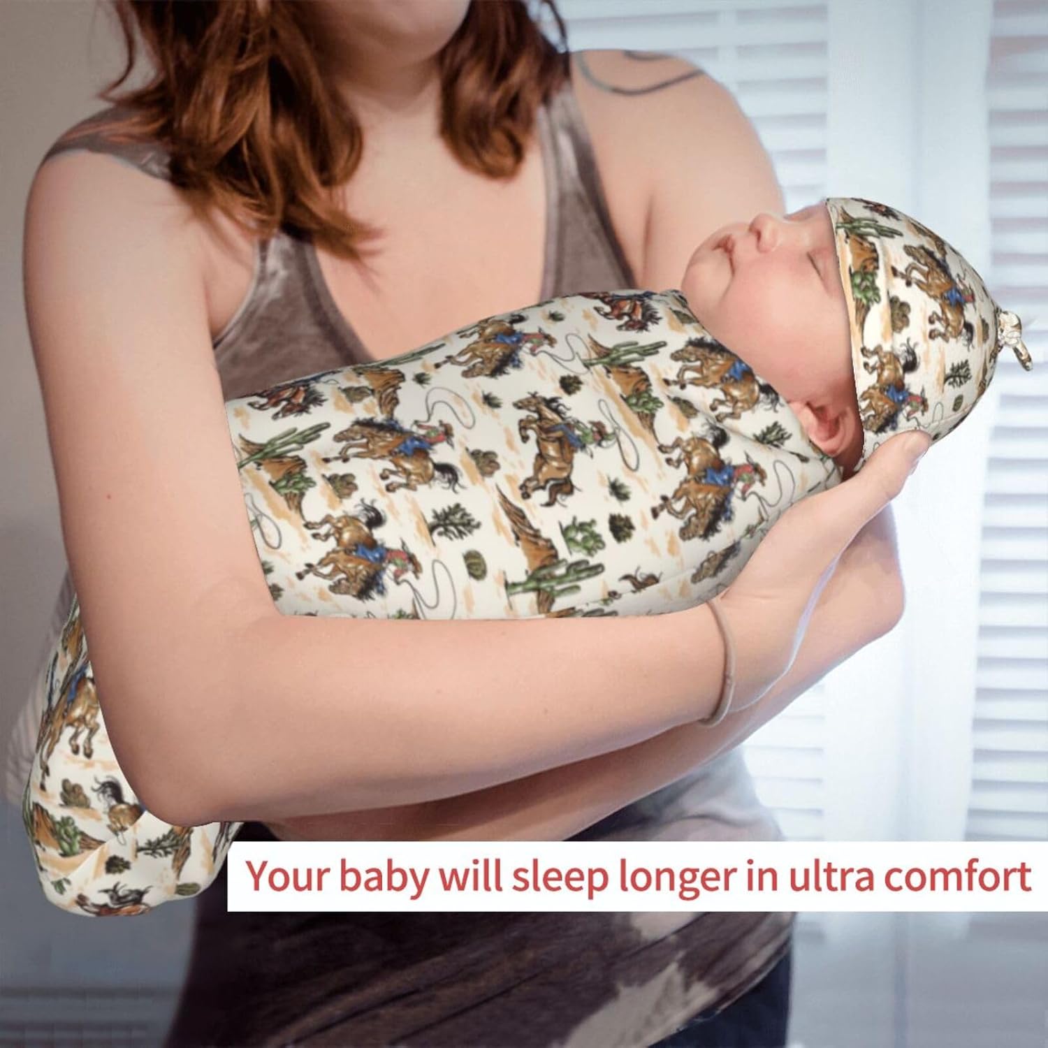 Western Cowboy Cactus Newborn Swaddle Blanket Baby Stuff Baby Swaddling Blanket with Beanie Set Soft Sleeping Sack for Unisex Girls Boys - Image 4