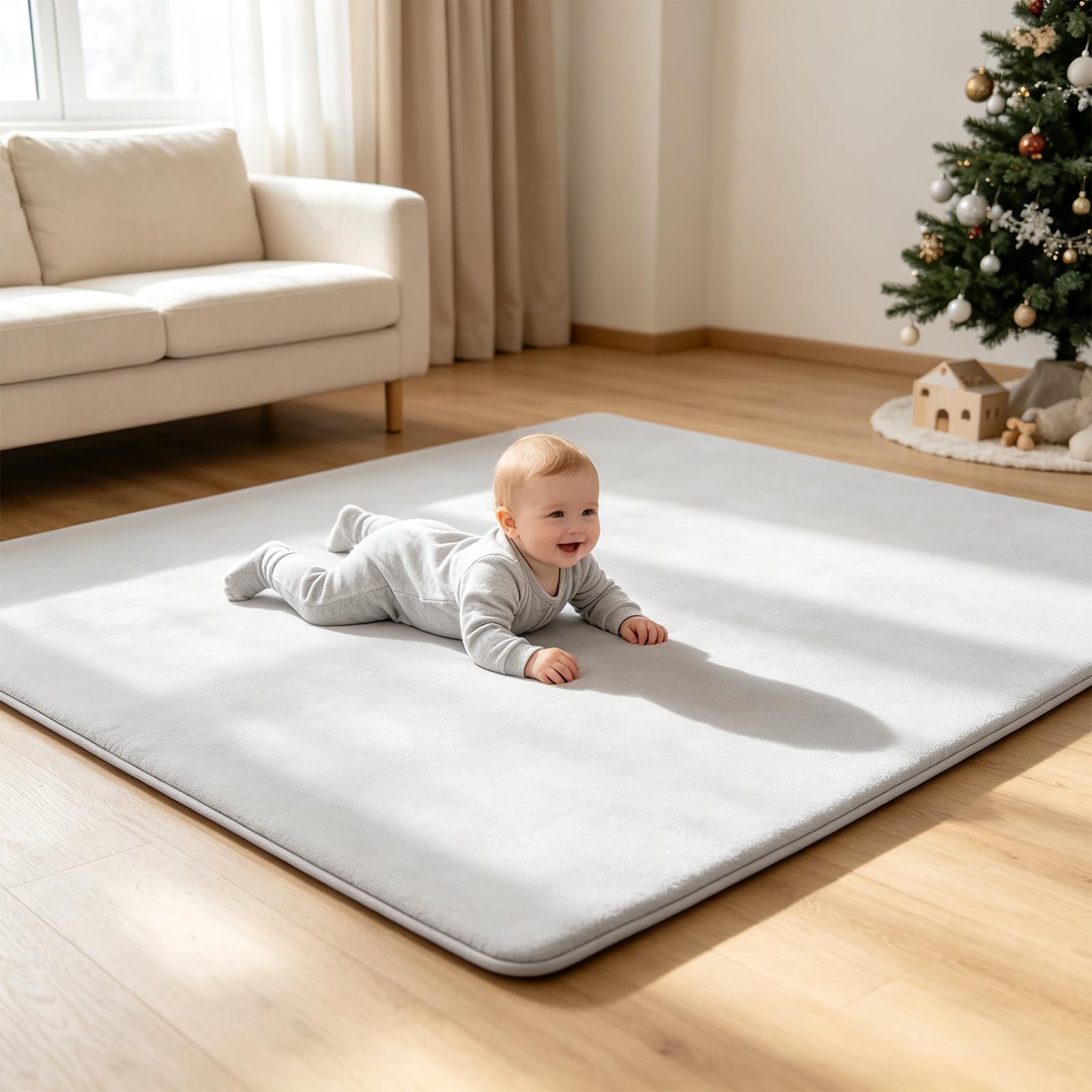 Tapis pour Enfants 127x127x3cm, Épais, Imperméable, Antidérapant, Pliable, Gris