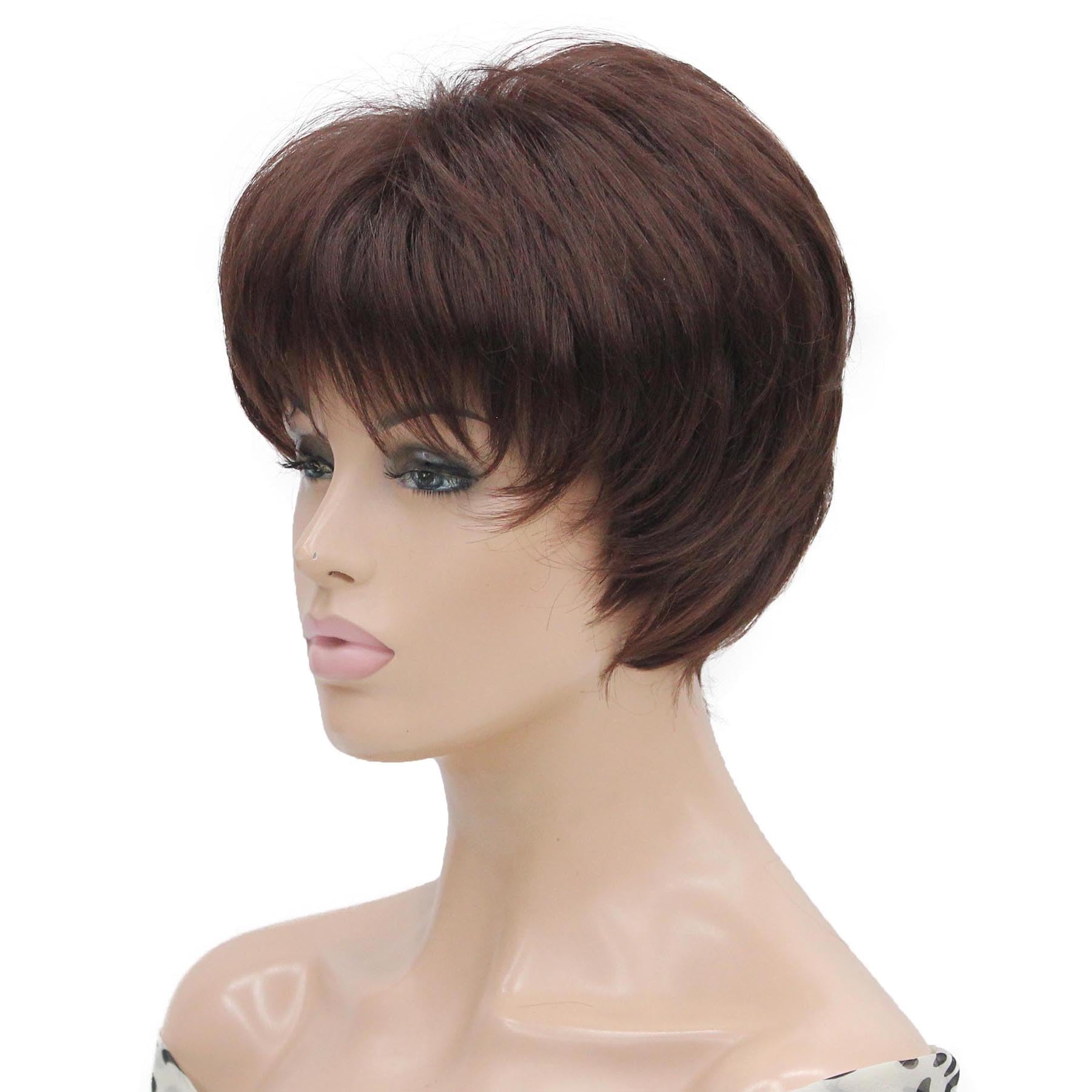 Lydell 6-8" Straight Short Bob Wig Layered Shaggy Flat Bangs Heat Resistant Synthetic Wigs 33 Dark Auburn - Image 2