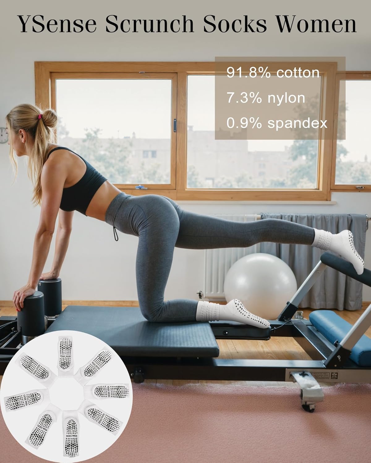 YSense 4 Pairs Pilates Socks with Grips for Women Non Slip Long Slouch Socks Yoga Grippy Sock Slouchy Barre Hospital Slipper - Image 5