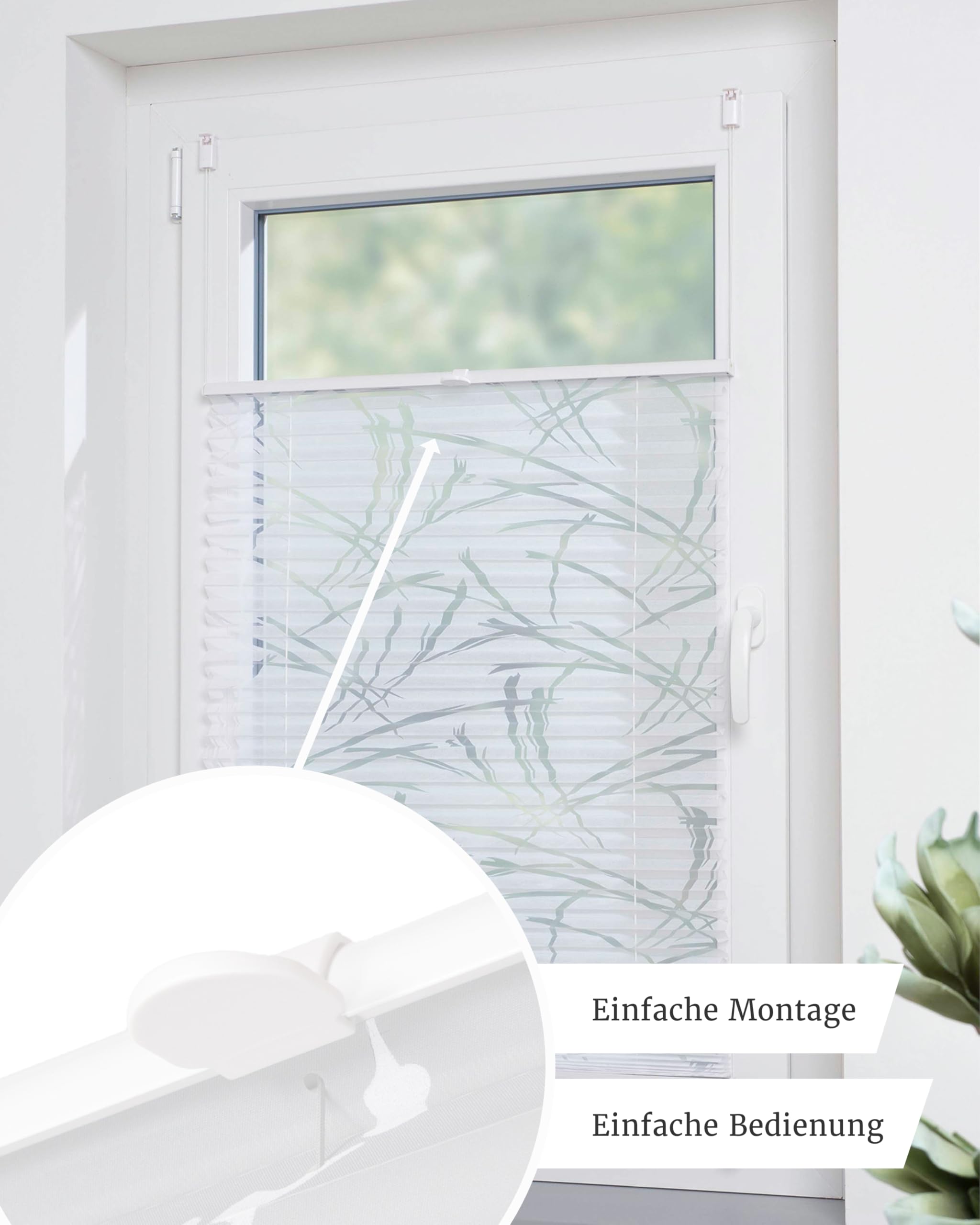 by Garesa Fenster Klemmfix Plissee ohne Bohren 80 x 130 cm Burnout Streifen, Weiß - Lichtdurchlässiger Fenster Sichtschutz und Fenster Deko, Faltrollo