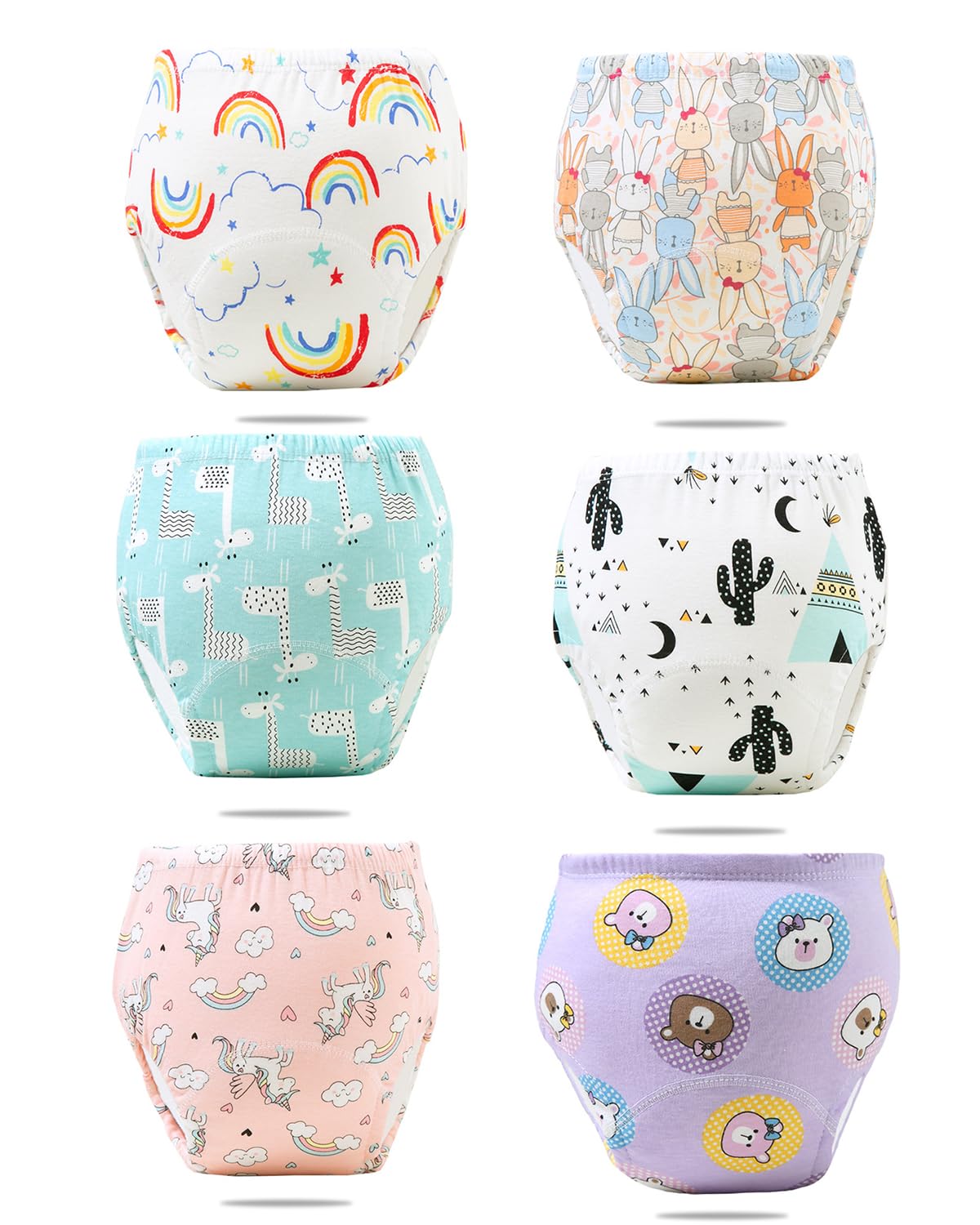 ZONEY 6 Packs Baby 6 Cotton Reusable Training Pants, Potty Training Underwear for Boy and Girl, Learning Designs Training Underwear Pants (Girl, S(below 8kg))