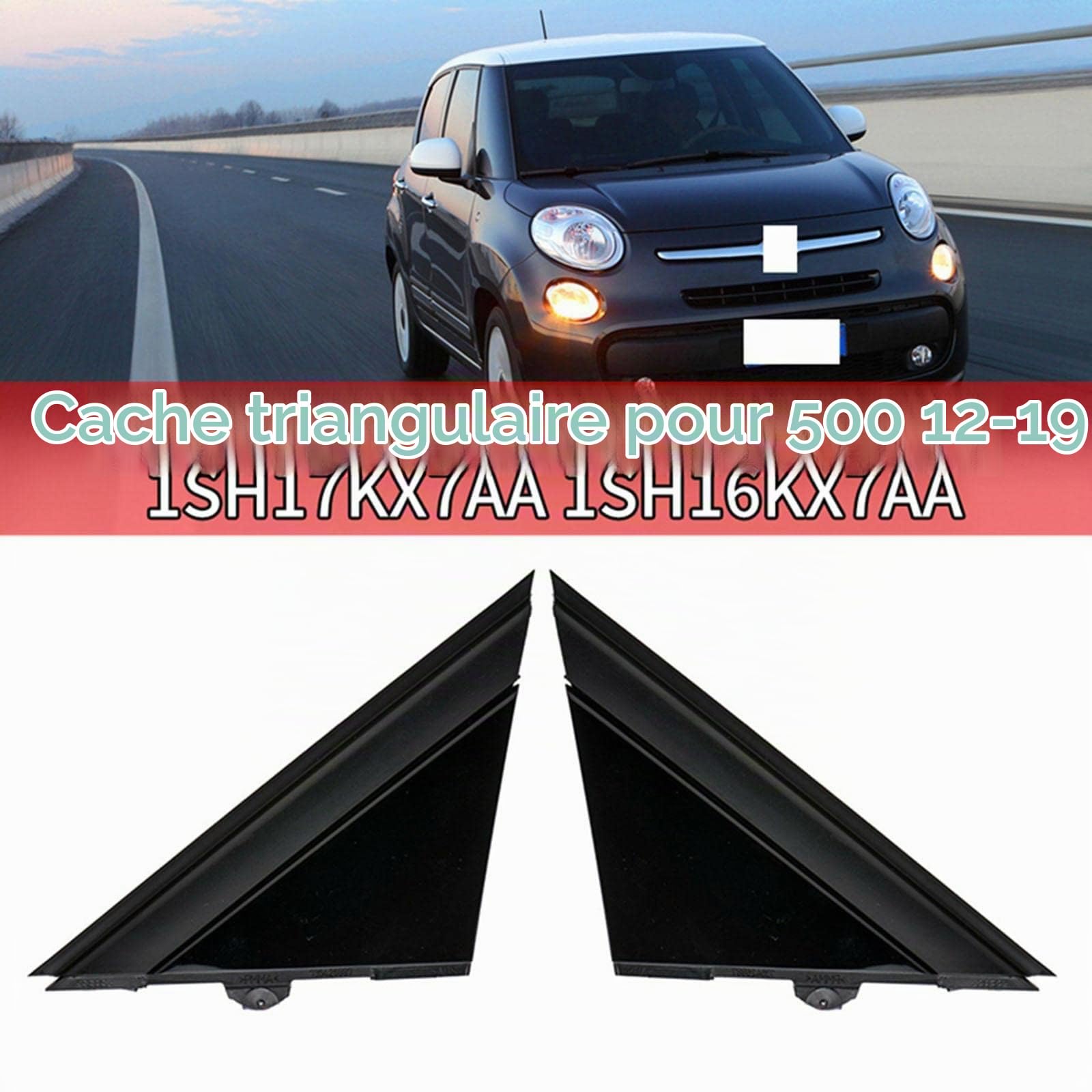 2 pièces couvertures de Drapeau de rétroviseur de Porte de Voiture, Accessoires moulures décoratives Gauche et Droite pour Fiat 500 2012-2019, Noir Brillant