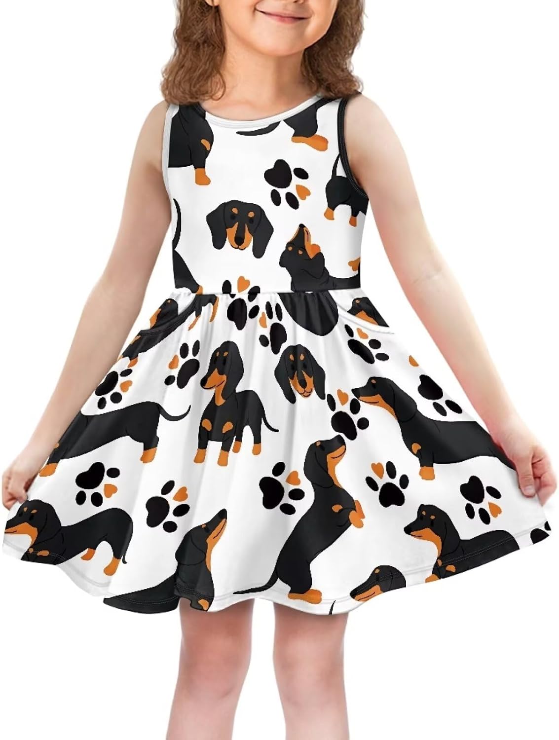 High Waisted Loose Fit A Line Sundress for Girls Crewneck Flared Swing Cute Dress with Pocket - Image 6