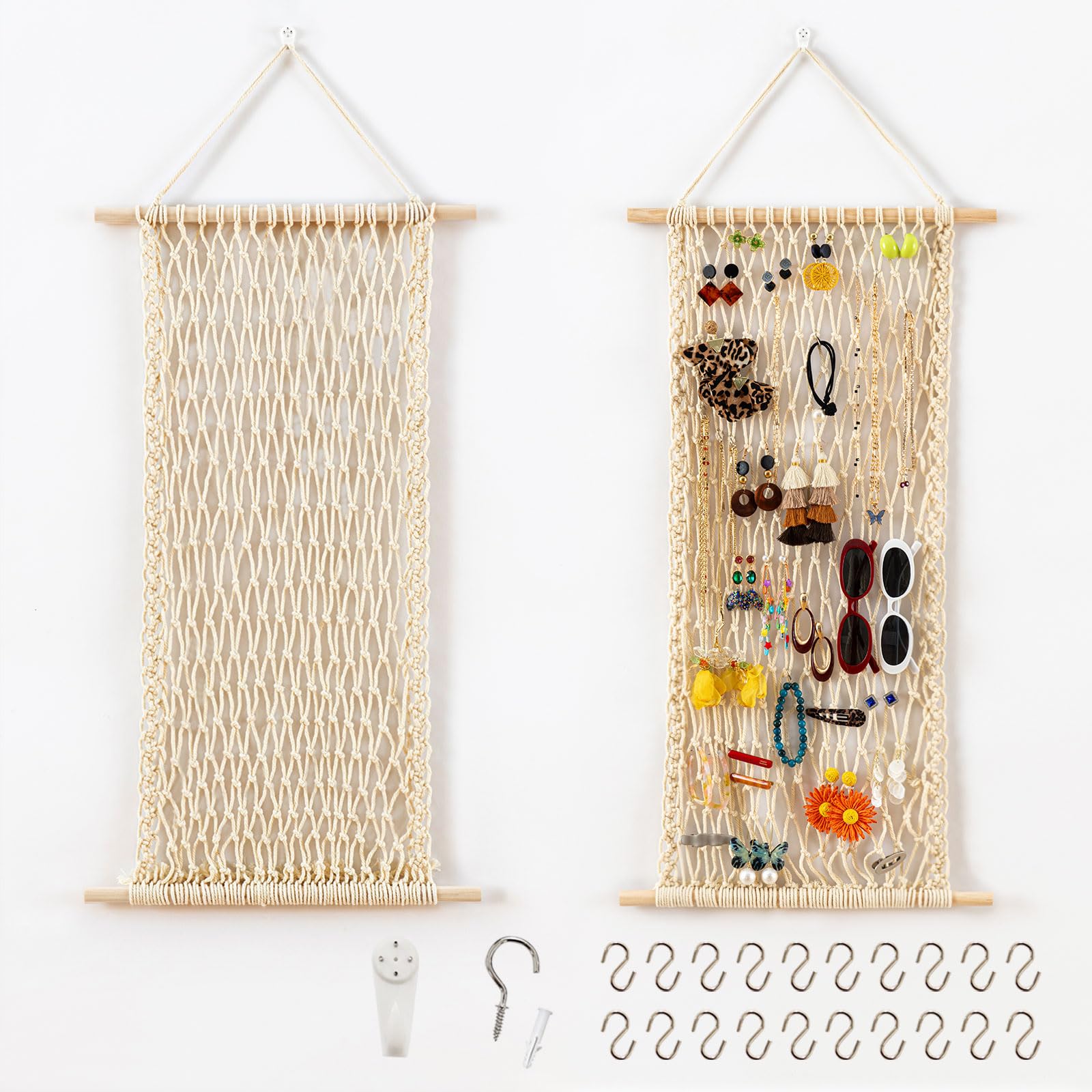 Pretty Jolly Organizer da appendere in rete per gioielli, macramè, da parete, per collane, orecchini, per ragazze, con 20 ganci a forma di S, per bracciali, collane e anelli (giallo)