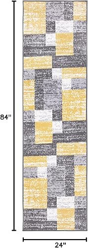 Miniatura 2 de Rugshop Oslo - Alfombra moderna amarilla para pasillo, diseño geométrico, resistente a la decoloración para pasillo o cocina, 2 x 7 pies