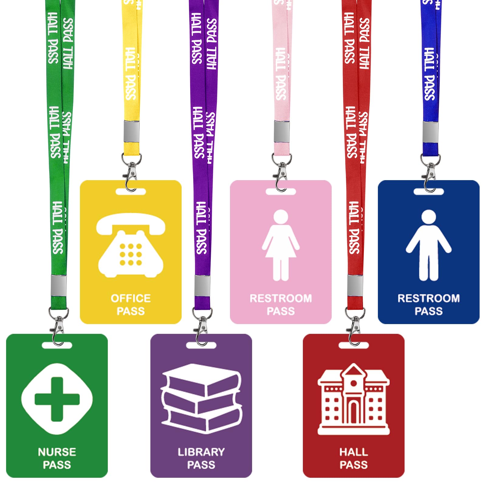 Adecortalk 6 Pcs PVC Hall Pass Lanyards Set for School Classroom Students Teacher Supply