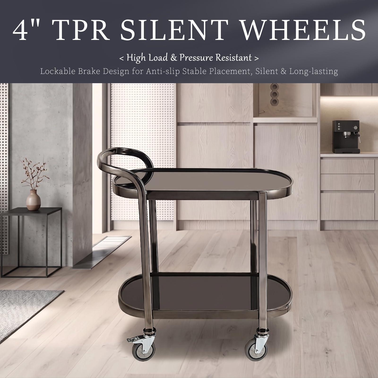 Carrello mobile da cucina con ruote bloccabili, in acciaio inox, per casa, bar, soggiorno, cucina, hotel