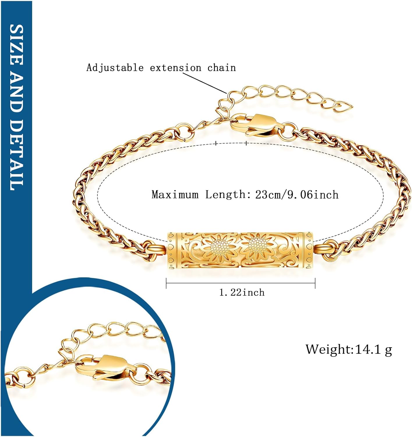 constantlife Cremation Bracelet for Ashes for Women Stainless Steel Sunflower Cylinder Urn Adjustable Link Bangle Memorial Jewelry Loved Ones Ashes Holder Keepsake - Image 4