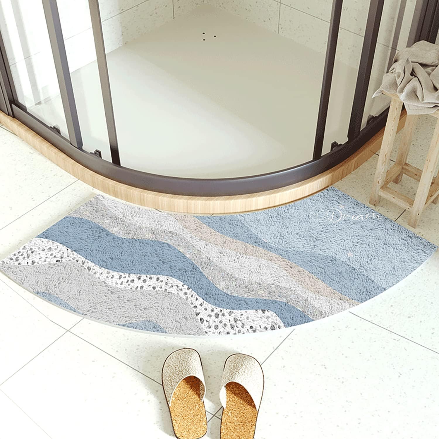 Alfombra de baño curvada de lujo, alfombra esquinera de vellón bereber, antideslizante, suave, absorbente, alfombra de baño lavable, moderna