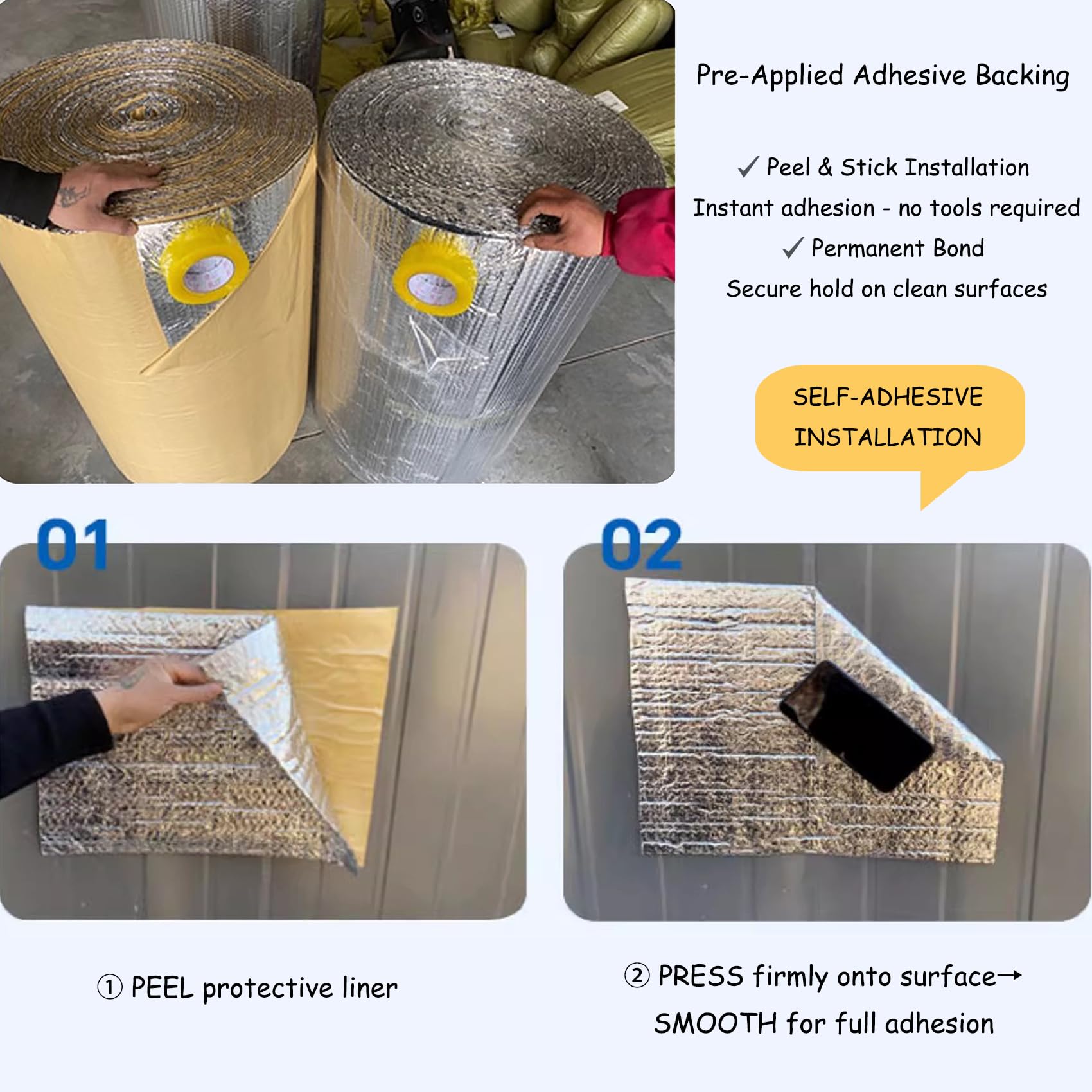 Rouleau d'Isolation Réflective Autoadhésive 5mm Double Face - Double Couche à Bulles pour Voiture, Toit, Camping-Car, Abri, Mur, Combles, Bouclier Thermique(Size:10㎡= 1x10m)