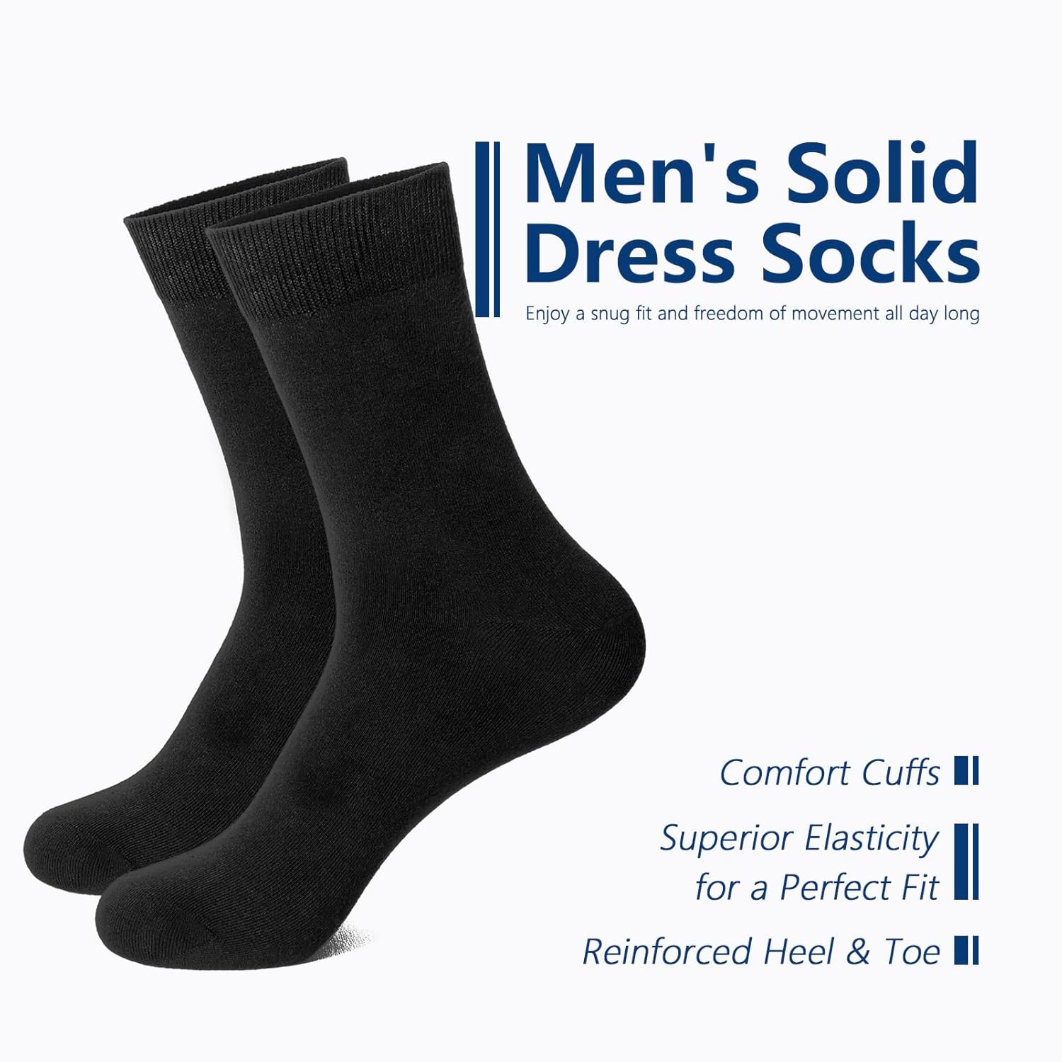 Men's Dress Crew Socks - Plain Colors, Lightweight Classic Cotton, Soft & Breathable Dress Socks for Men, 6-Pack - Image 4