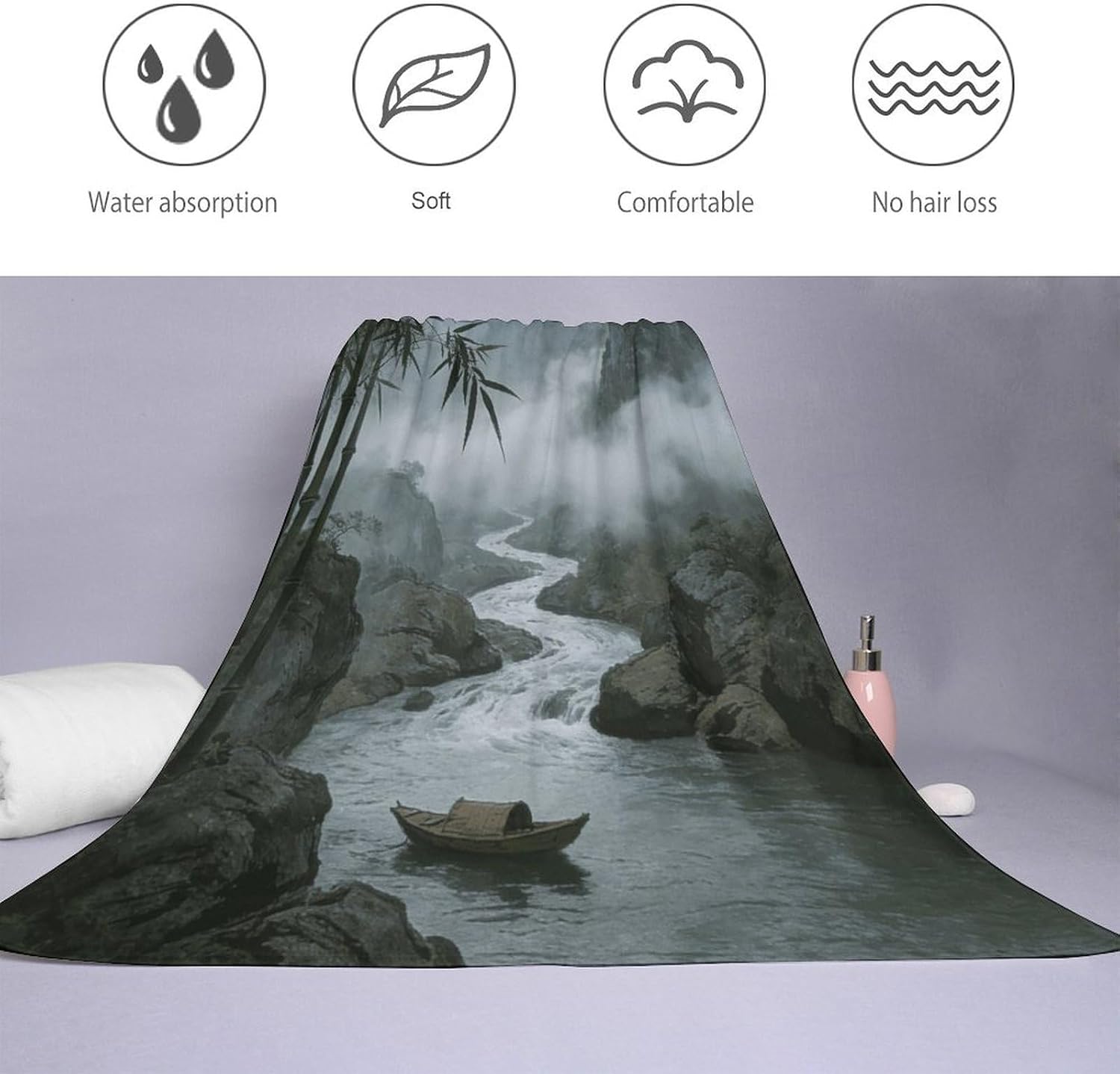 Rainy and Misty Return of The Boat Bath Towel, Highly Absorbent & Quick Drying Beach Towel, Compact & Lightweight Pool Towel for Bathroom, Beach, Pool, Gym, Spa, and Hotel Use