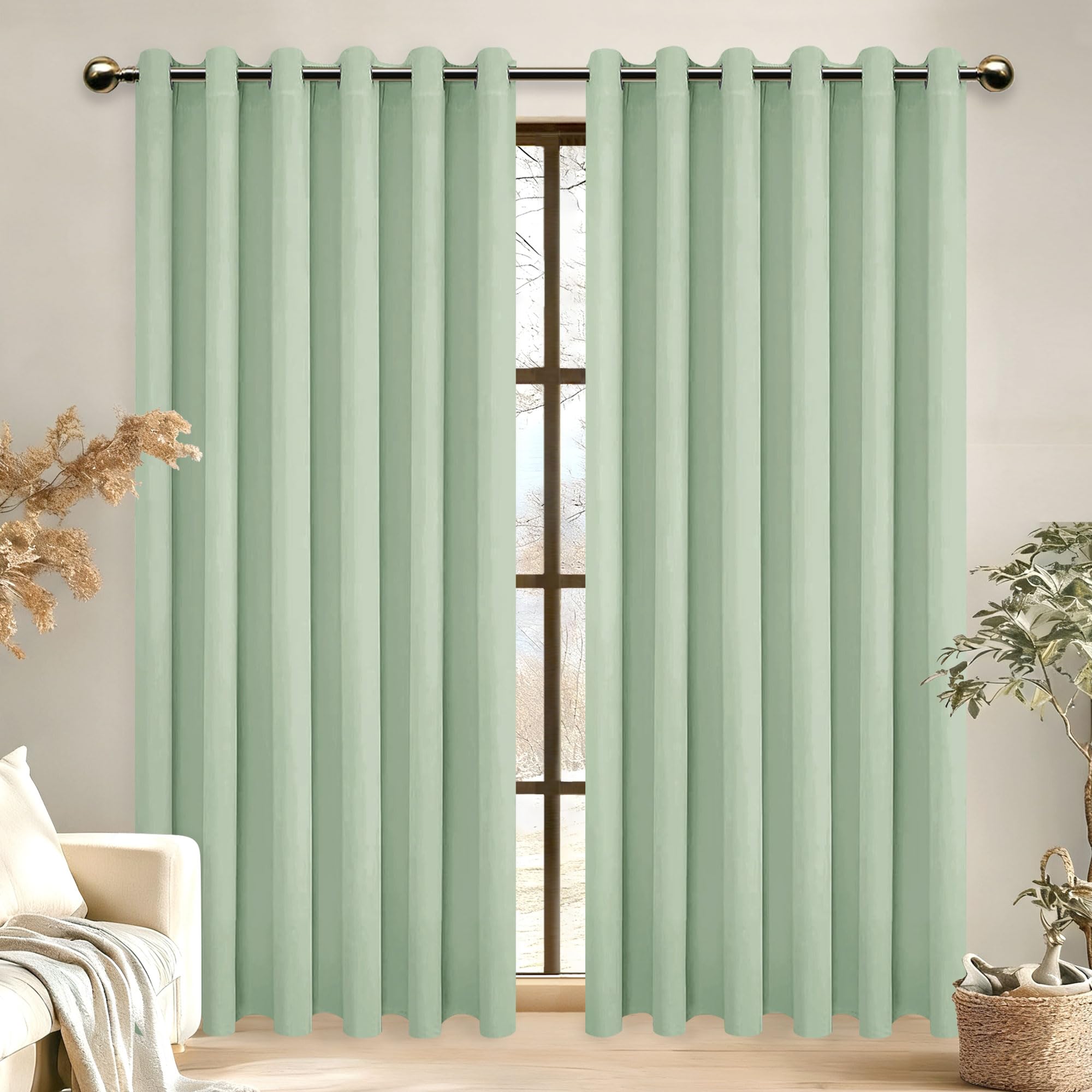 DWCN Blackout Curtains 90x90 Inch Thermal Insulated Solid Eyelet Curtains for Living Room Bean Green 2 Panels โ image 1
