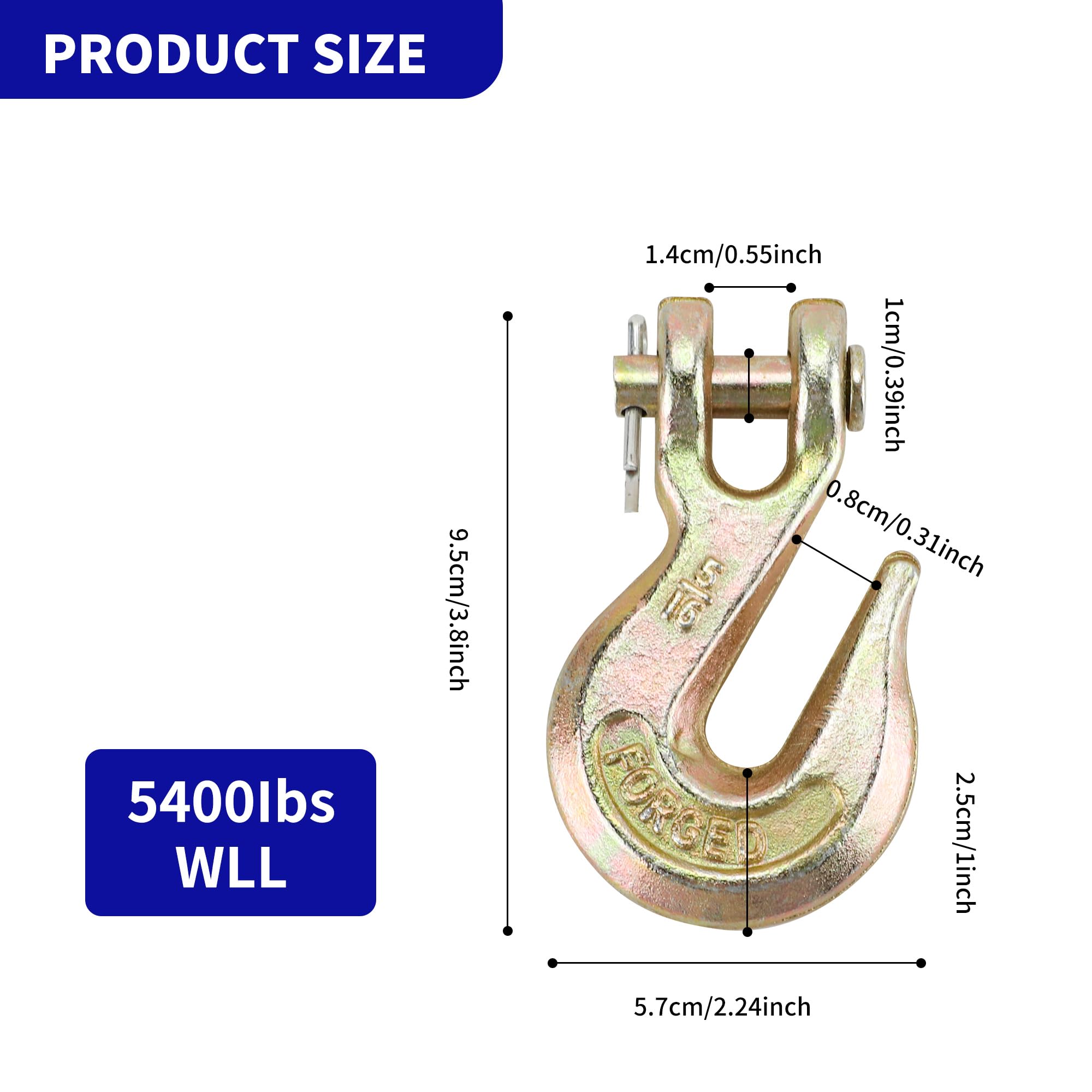 8-Pack 5/16" Clevis Grab Hooks - Heavy Duty Grade 70 Forged Steel Chain Hooks For Towing (5400 Lbs Capacity)