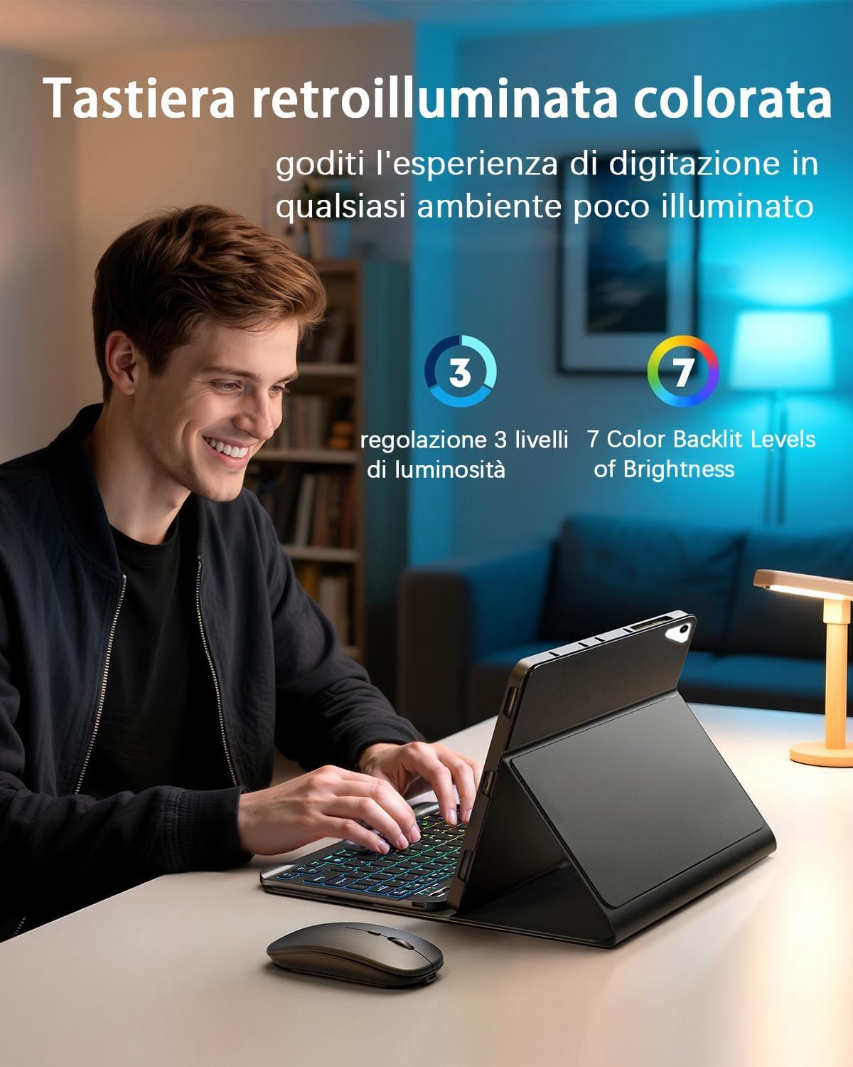 iPad A16 11 Generation 2025 iPad 10 Generation 2022 10.9-11 Pollici Cover Custodia Protettiva con Tastiera Retroilluminata Bluetooth Italiano QWERTY e Mouse Nero