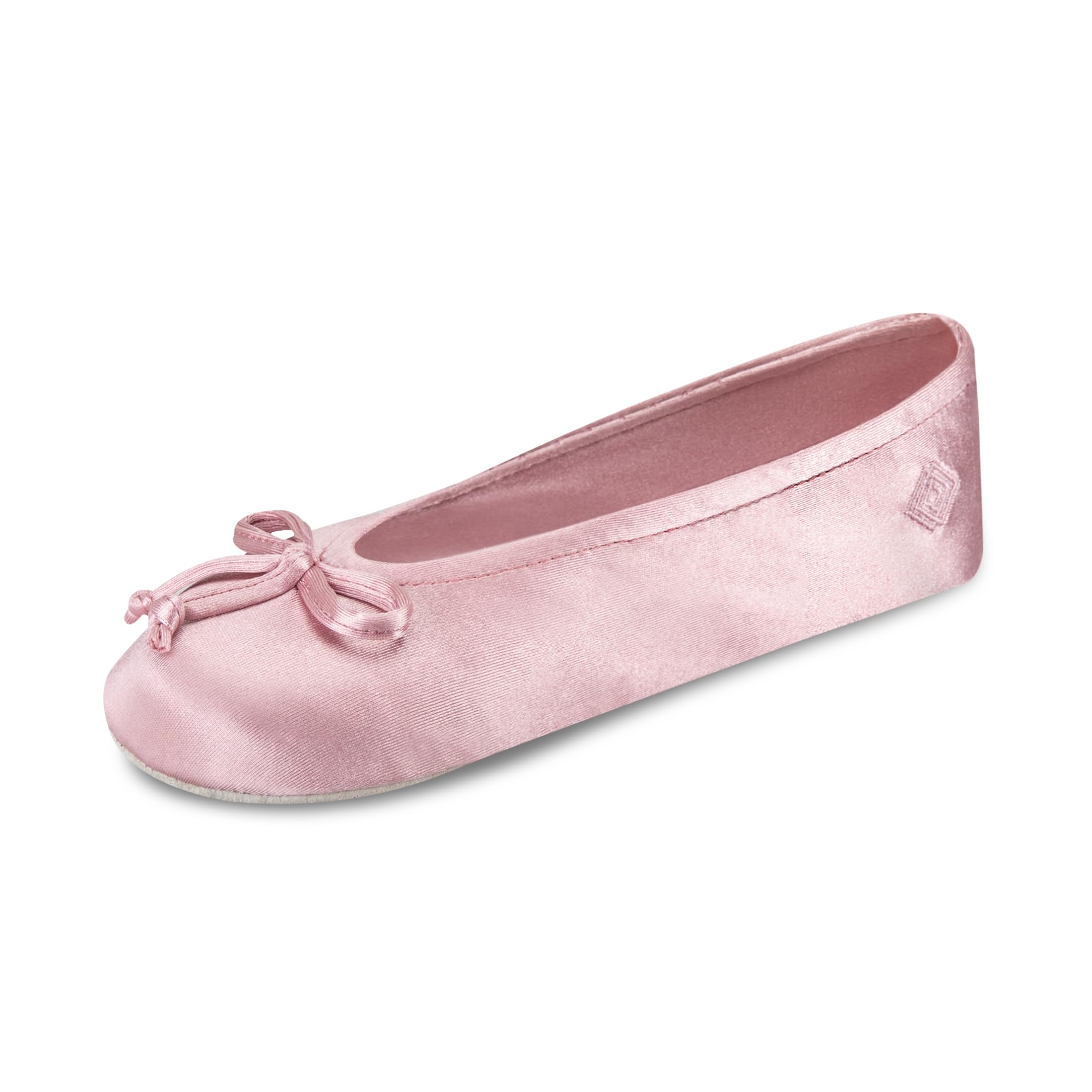 Isotoner Women's Satin Ballerina Slippers with Soft Tie Bow and Suede Sole