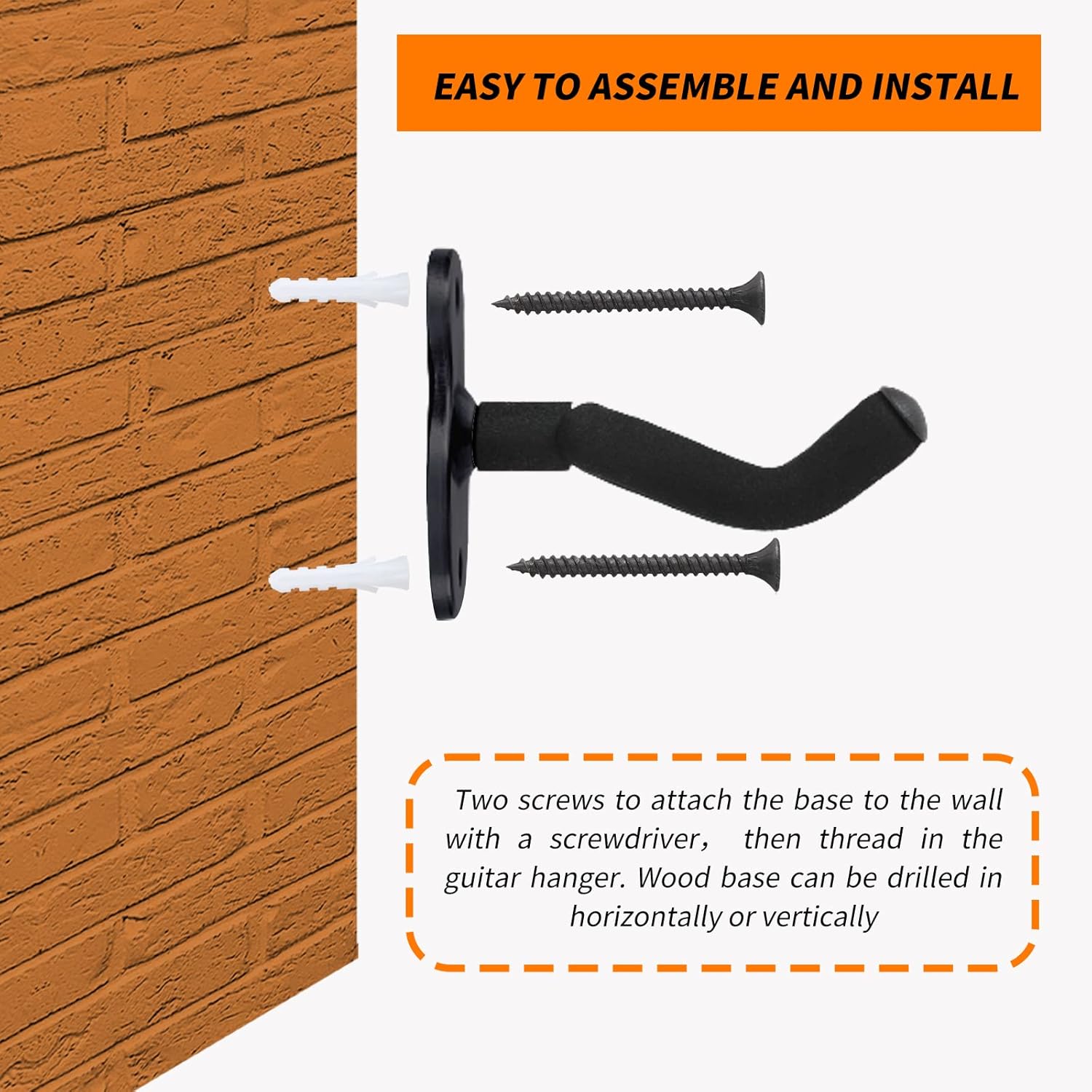 Guitar Wall Mount 2 Sets,Ukulele Hanger Hook Holder Stand Guitar Hangers Hooks for Acoustic Electric Bass Guitars and Ukulele - Image 3