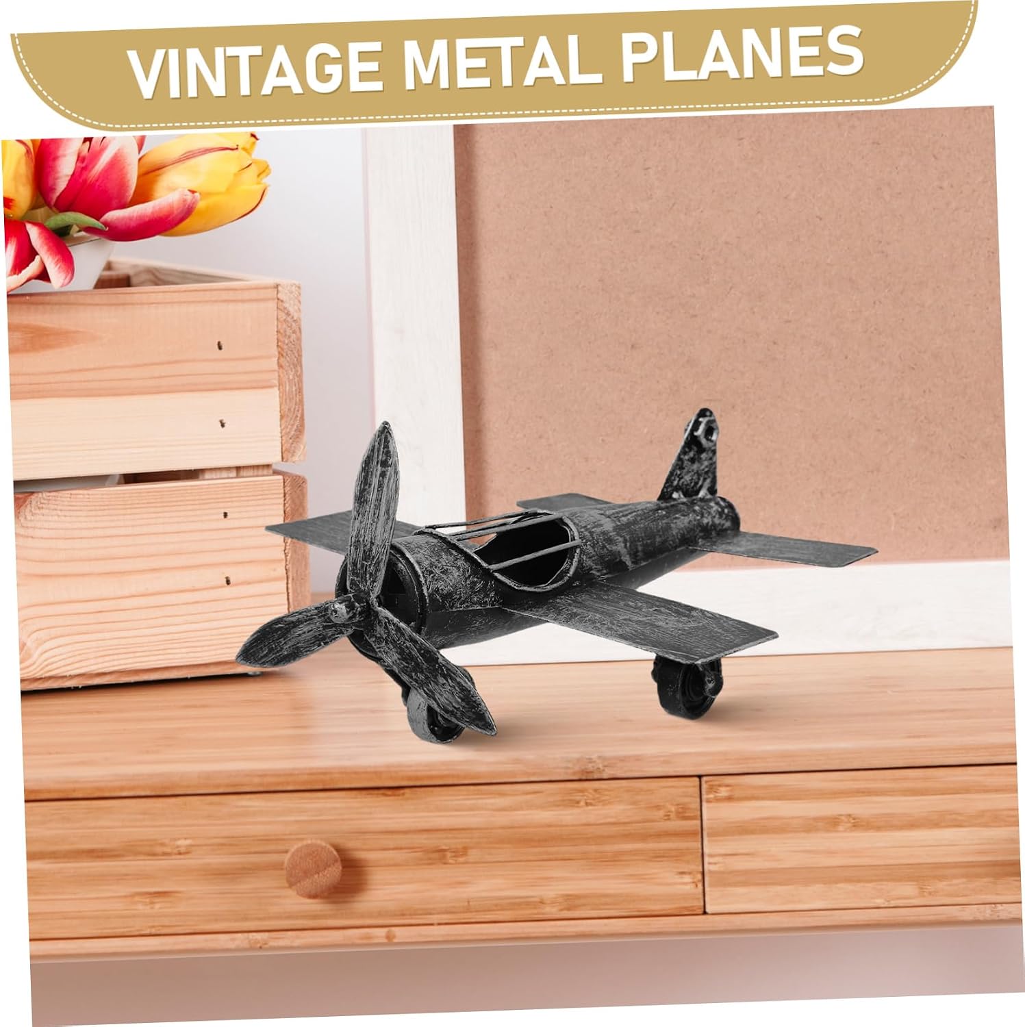 Retro Metal Airplane Model Decor for Adults Elegant Vintage Biplane Tabletop Display Collectible for Home Accent and Office Inspiration
