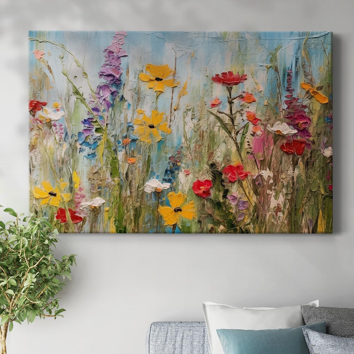 Renditions Gallery Abstract Wall Art Paintings For Lounge Floral multicolor Textured Flowers Field Canvas Artwork Wall Hangings for Home Kitchen Bedroom - 24"x36" LT571