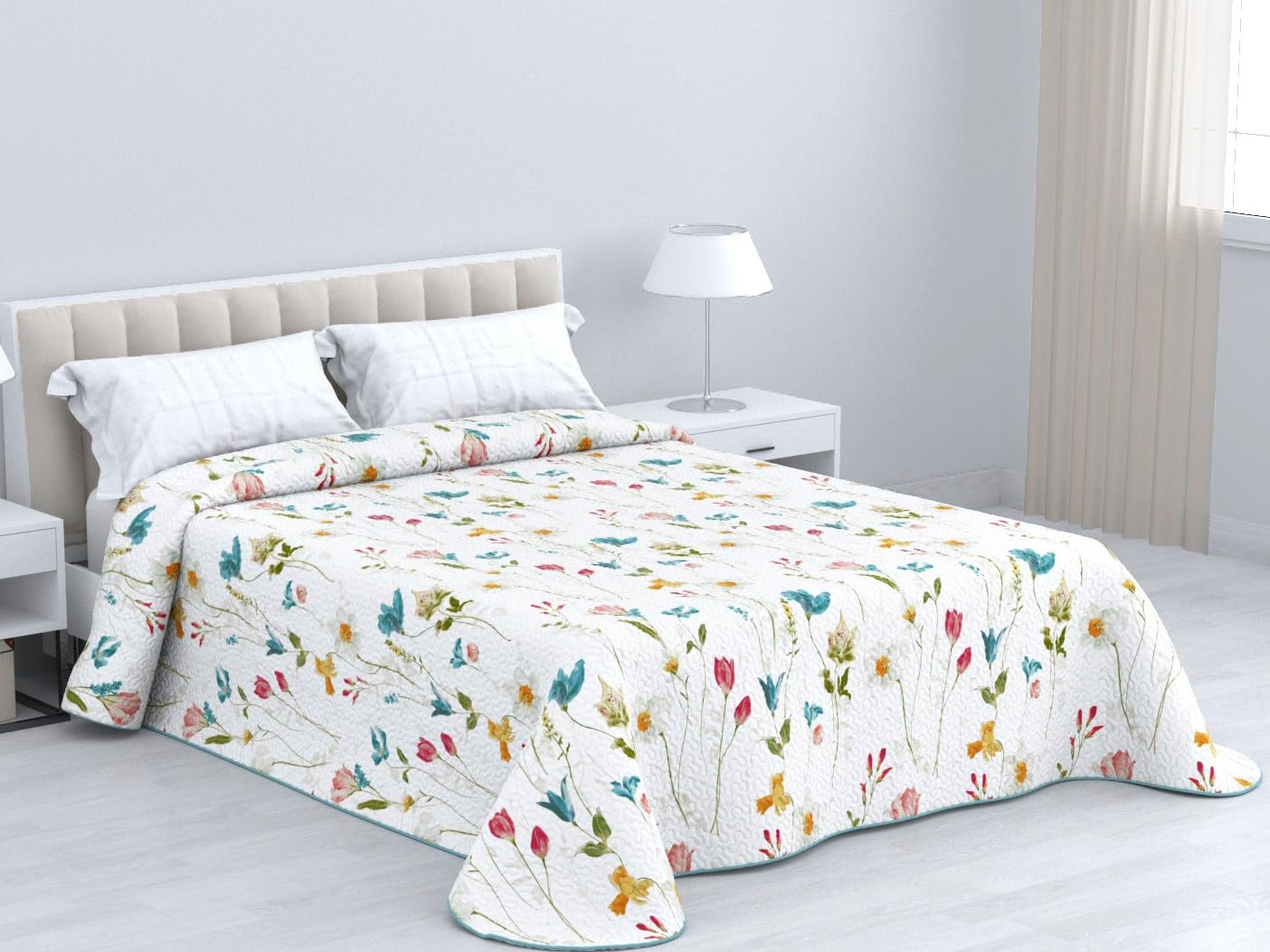 HM'S HOME'SECRET Colcha Bouti Estampada de 100% Microfibra Suave - Variedad de Diseños y Tamaños (Icaro Aqua, Cama 135cm)