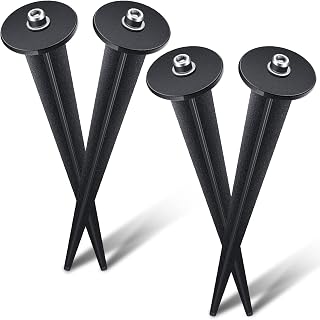 Zhengmy 4-Pack Metal Threaded Ground Stakes for Solar Path Lights - Rustproof Aluminum Spikes 6.3" with Hex Screws, Black