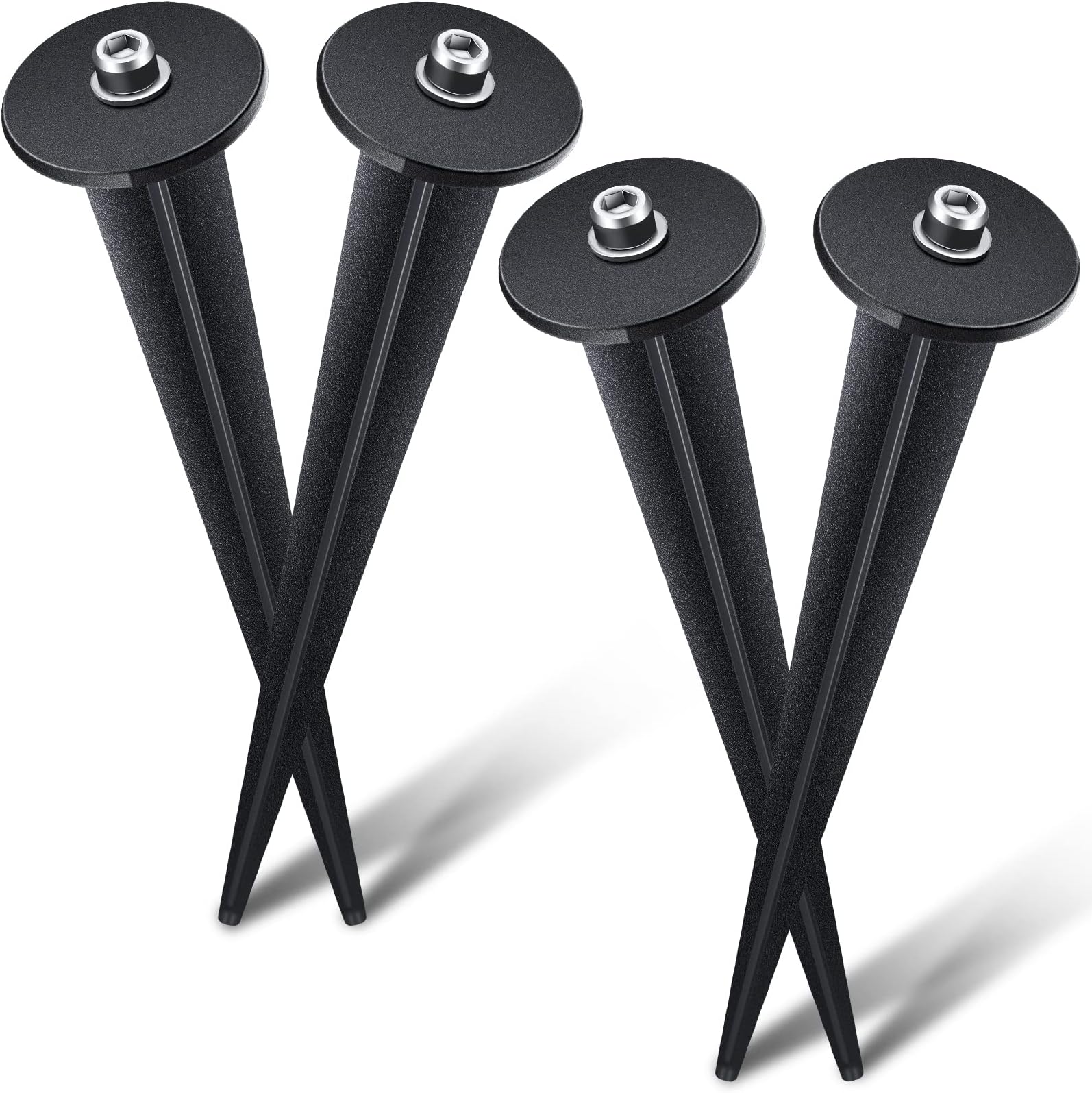 4 Packs Threaded Spike Flood Light Ground Stake Metal Replacement Stakes for Solar Lights Outdoor LED Solar Light Stakes with 4 Hex Screws for Gardens Yard Path Lawn 6.3 Inches
