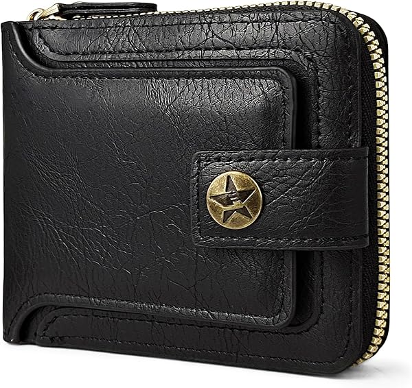 Men Wallet, Vintage PU Leather Multi-Card Zipper Wallet with 10 Card Slots and Zipper Pocket Large Capacity Buckle Credit Card Holder Wallet with Zipper (A, Black)
