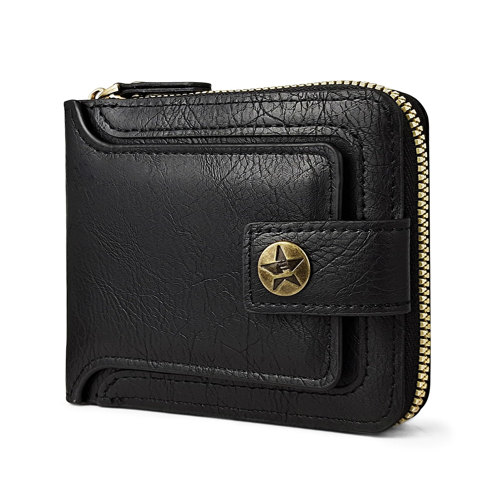 AdiStylinno Men Wallet, Vintage PU Leather Multi-Card Zipper Wallet with 10 Card Slots and Zipper Pocket Large Capacity Buckle Credit Card Holder Wallet with Zipper (A, Black)