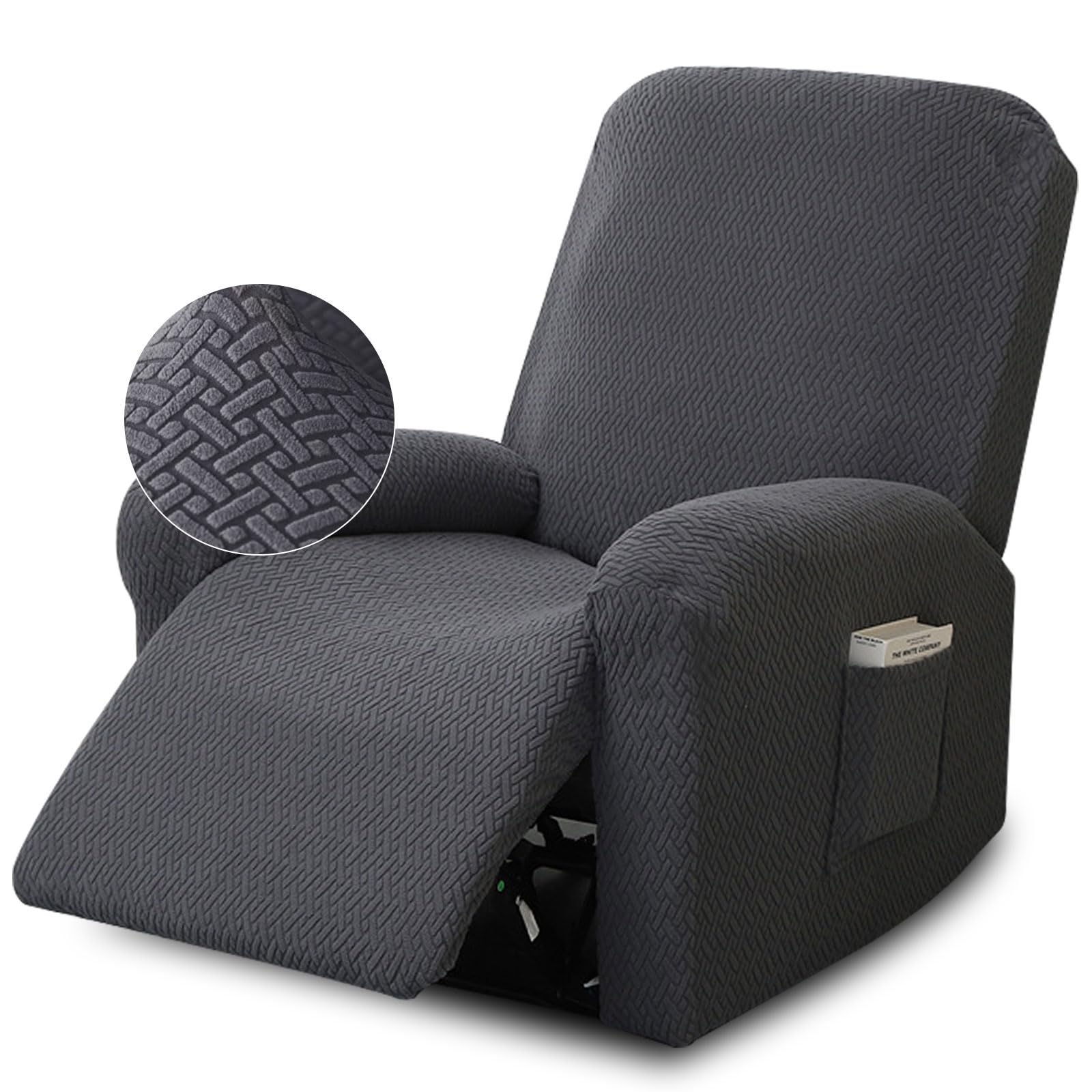 Funda de Sillón Relax, 4 Piezas Fundas Elásticas para Sillones de Relax con Bolsillos, Juego Completo de Fundas para Sillones Reclinables, para Tumbonas(Gris Oscuro)