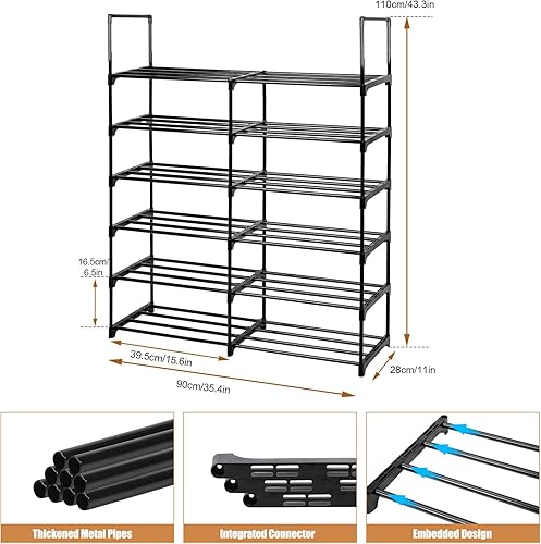 Miniatura 3 de Lubardy Zapatero de 6 niveles para entrada, 24-28 pares de doble fila, organizador de almacenamiento de zapatos de metal duradero para armario,
