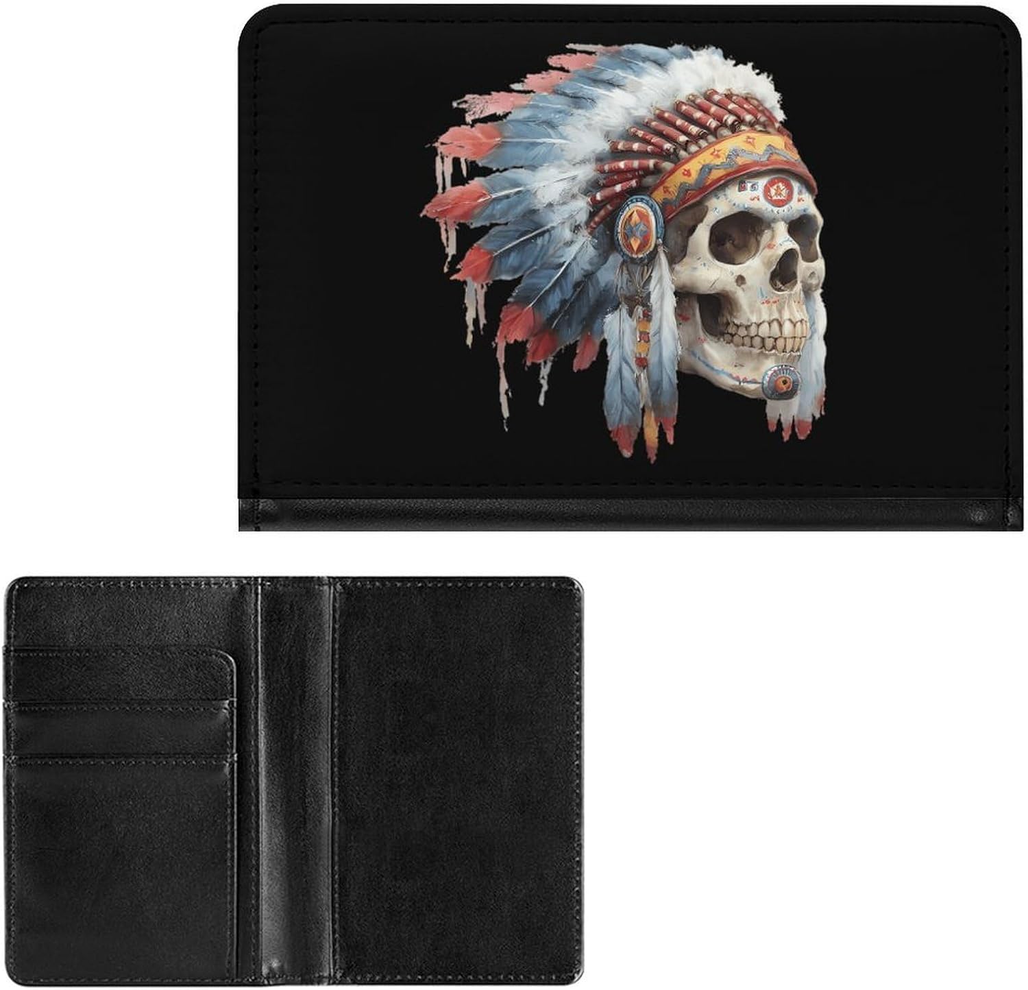 Indian Skull Funny Passport Holder Slim Travel Wallet Passports Cover Card Case with Slot