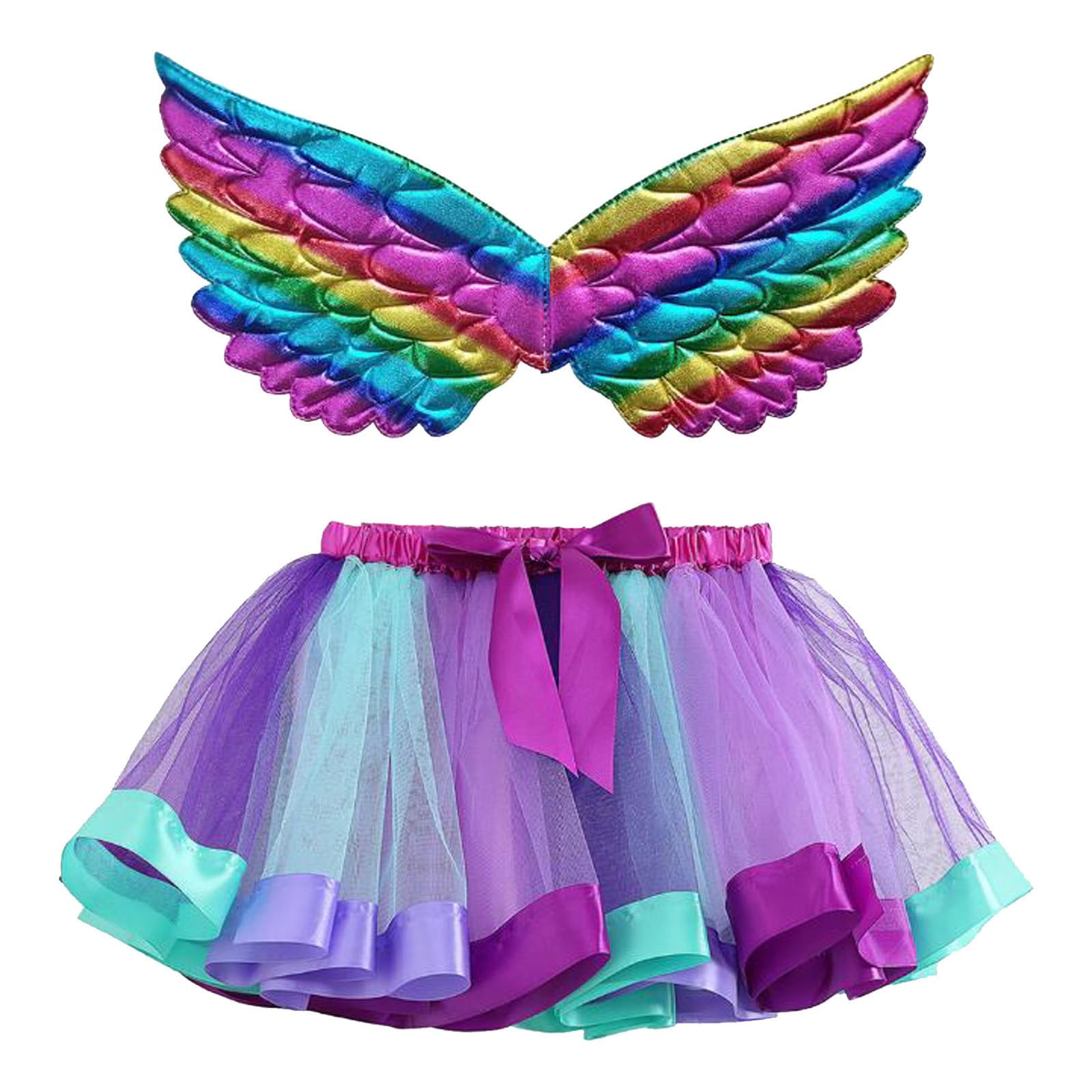 CHENBOOW Hexenkostüm Mädchen – Regenbogen Tüllrock Mit LED-Lichtern – 4-teiliges Set (Rock, Hut, Besen, Aufkleber) – Für Halloween & Karneval