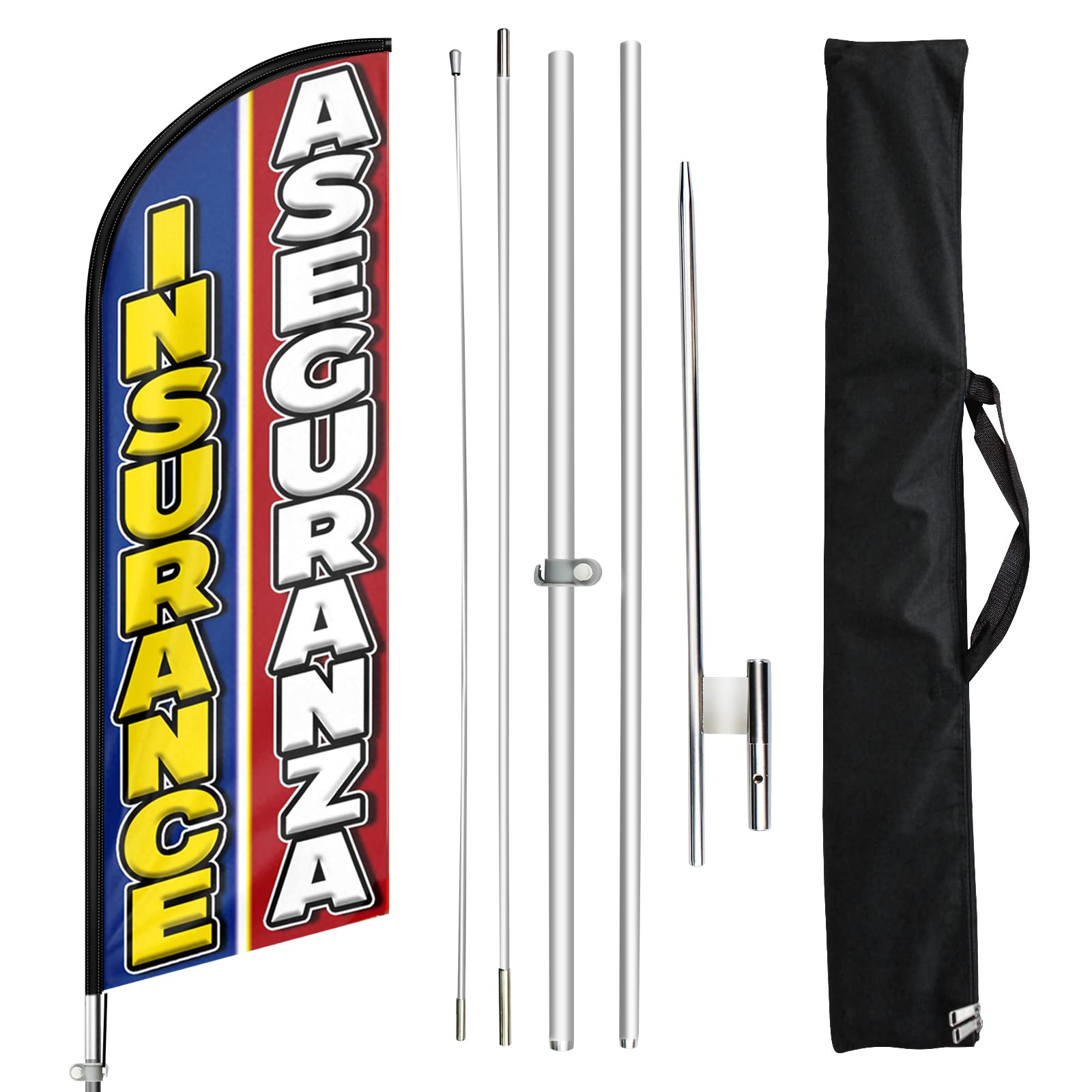 Bandera de seguro, banderas de seguro con kit de poste de 11 pies, bandera de seguro con juego de poste para negocios, bandera de plumas publicitarias para tiendas de seguros