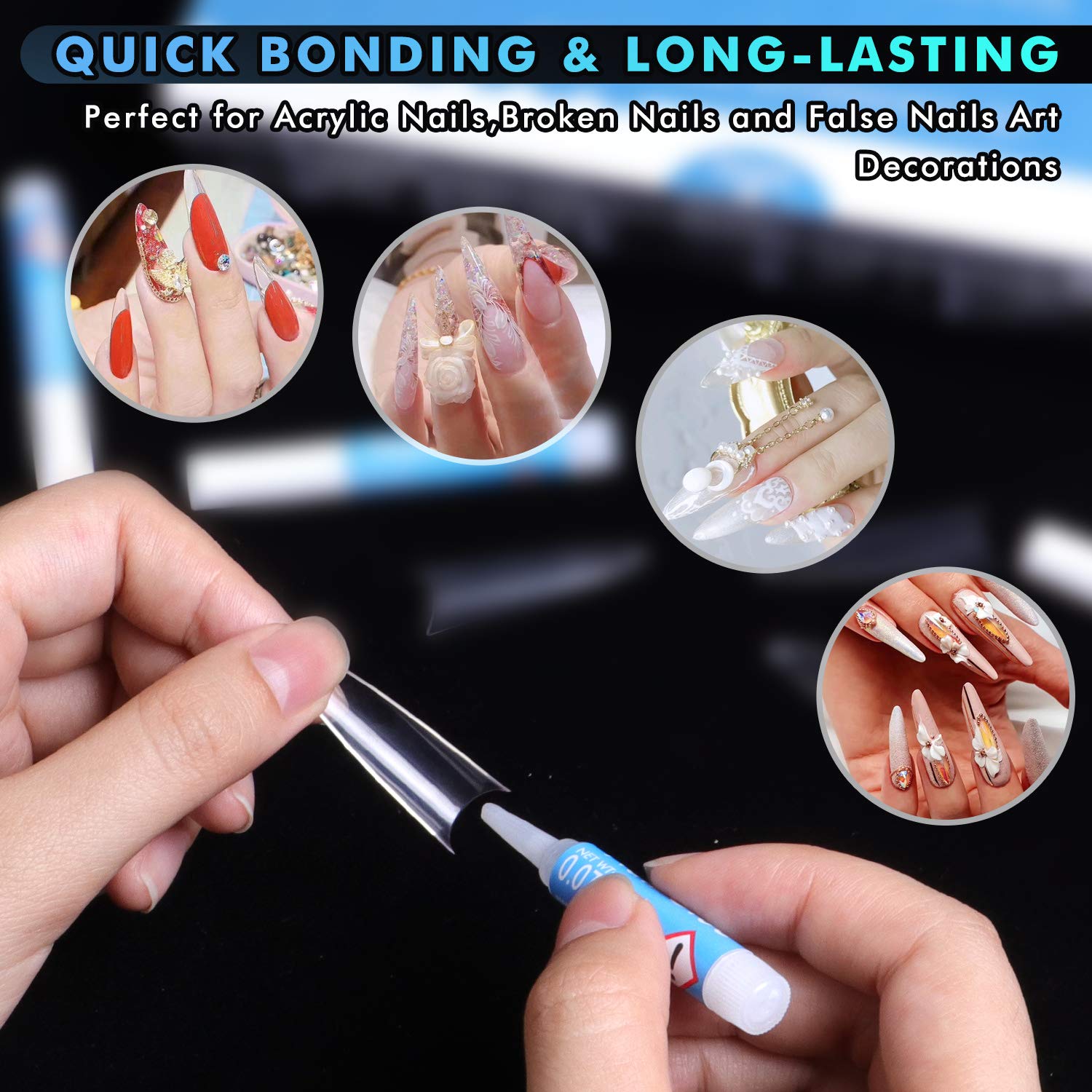 Long Stiletto Nail Tips - Clear Nail Tips and Glue, Long Stiletto Nails with Glue INFELING 500pcs Half Cover Stiletto False Nail Tips, Press On Nails Set