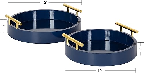 Miniatura 7 de Kate and Laurel Lipton - Juego de bandejas redondas modernas, juego de 2, azul marino y dorado, juego de bandejas decorativas glamorosas para Azul