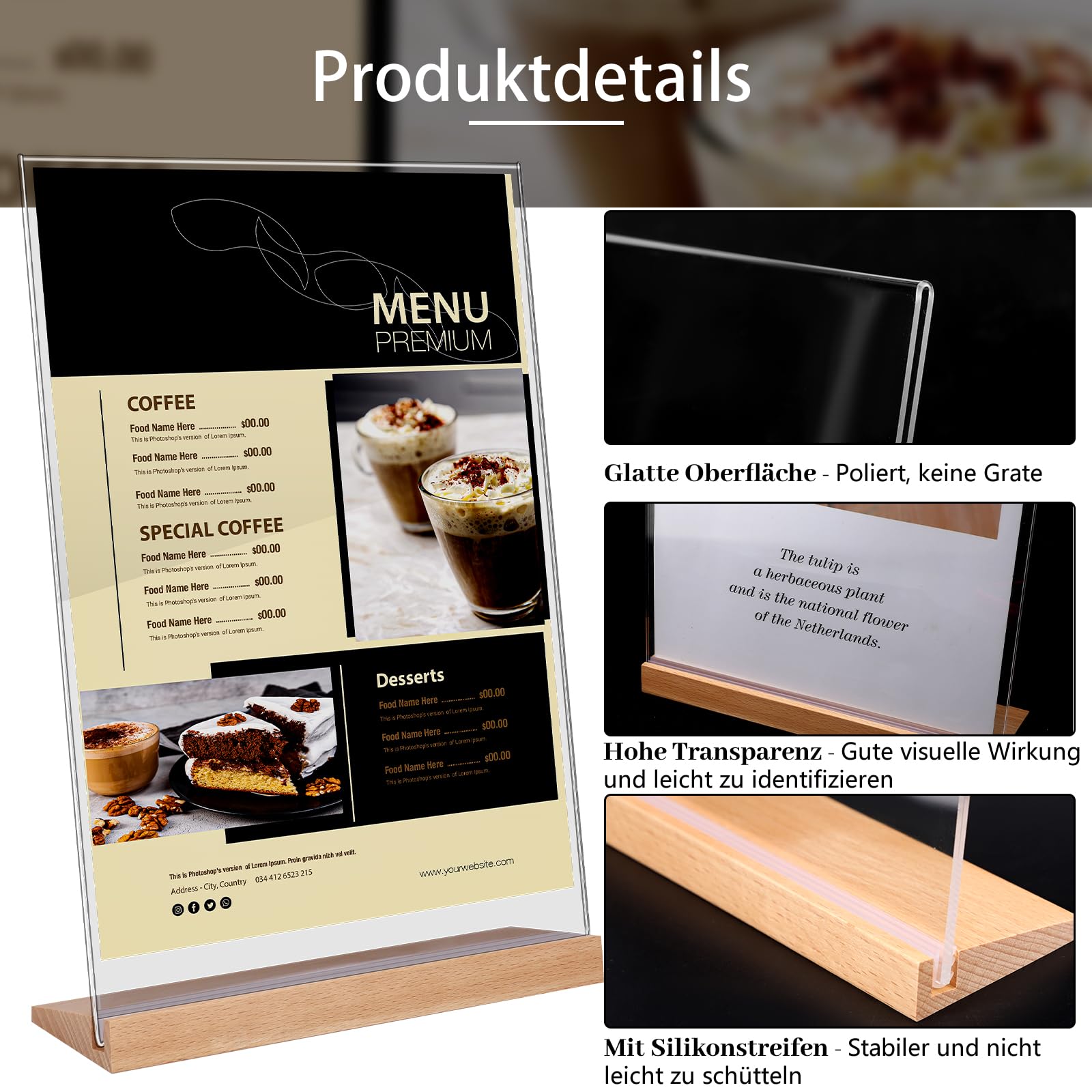 Espositori Acrilico A4 Con Base Legno - 2 Pezzi Per Menu, Tavoli, Uffici - Foto 8