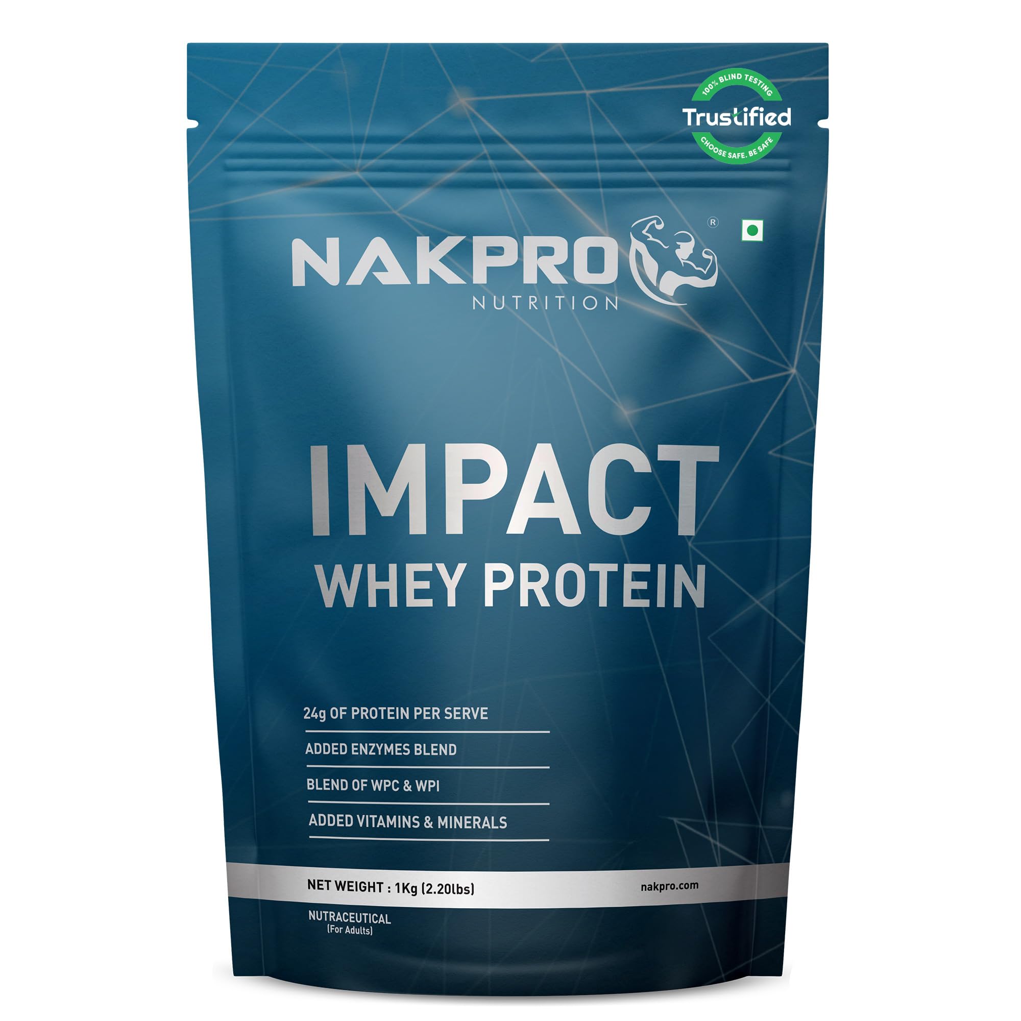 NAKPRO Impact Whey Protein Isolate & Concentrate 1 kg Chocolate