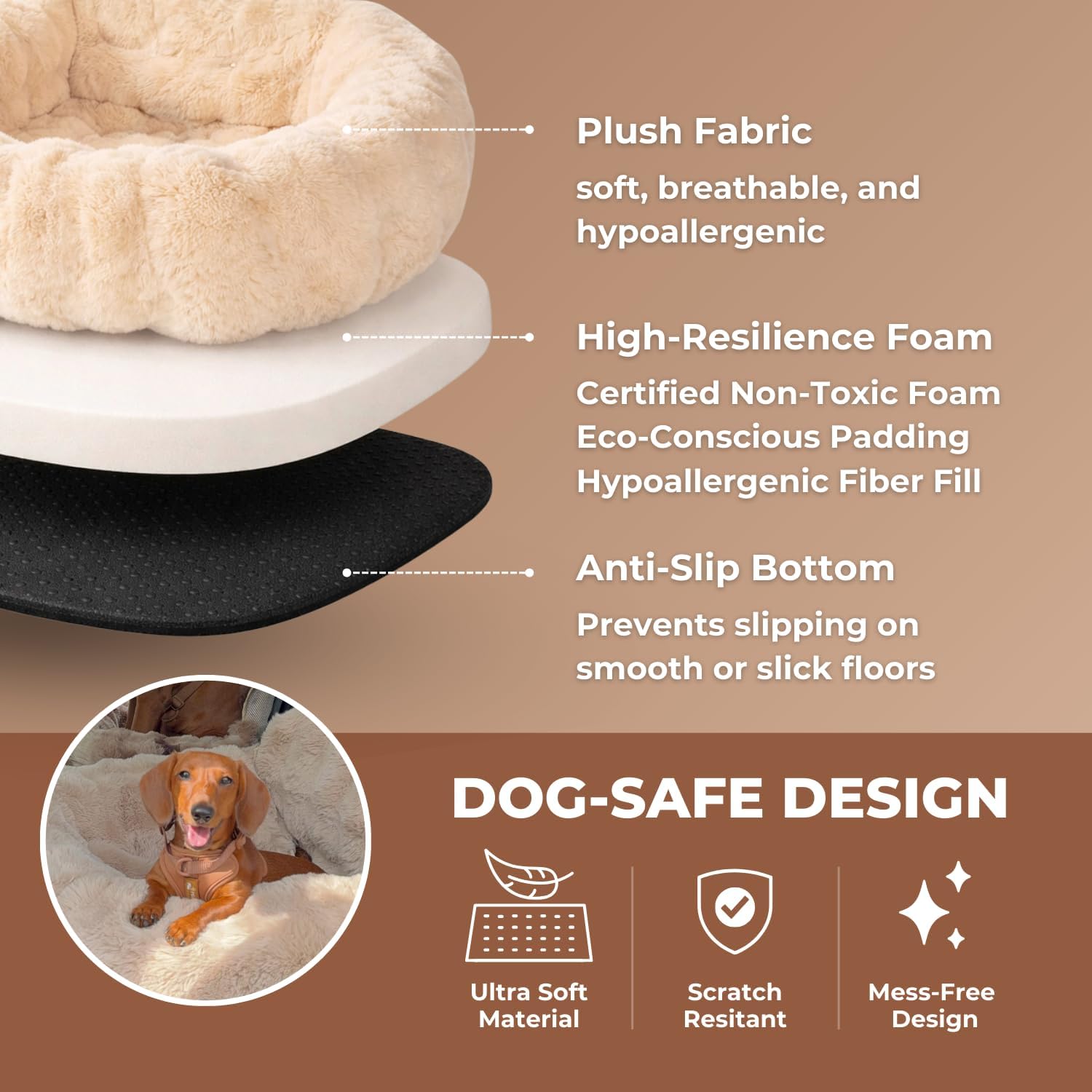 Pelsbarn Luxurious Cozy Car Bed - Small Luxury Travel Dog Bed with Safety Belt - Ultra Soft Faux Fur - Beige